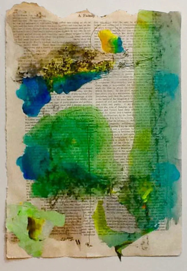 Janet Albert, Between Trapezes, Mixed media on paper, 16x20
