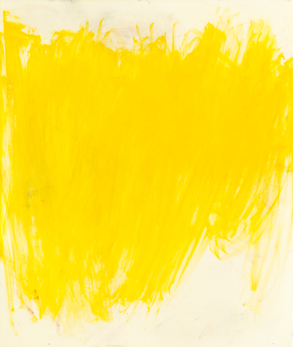 Joseph Fontinha, Painting Cliche #2 , cadmium yellow applied with fiberglass insulation, 52x44