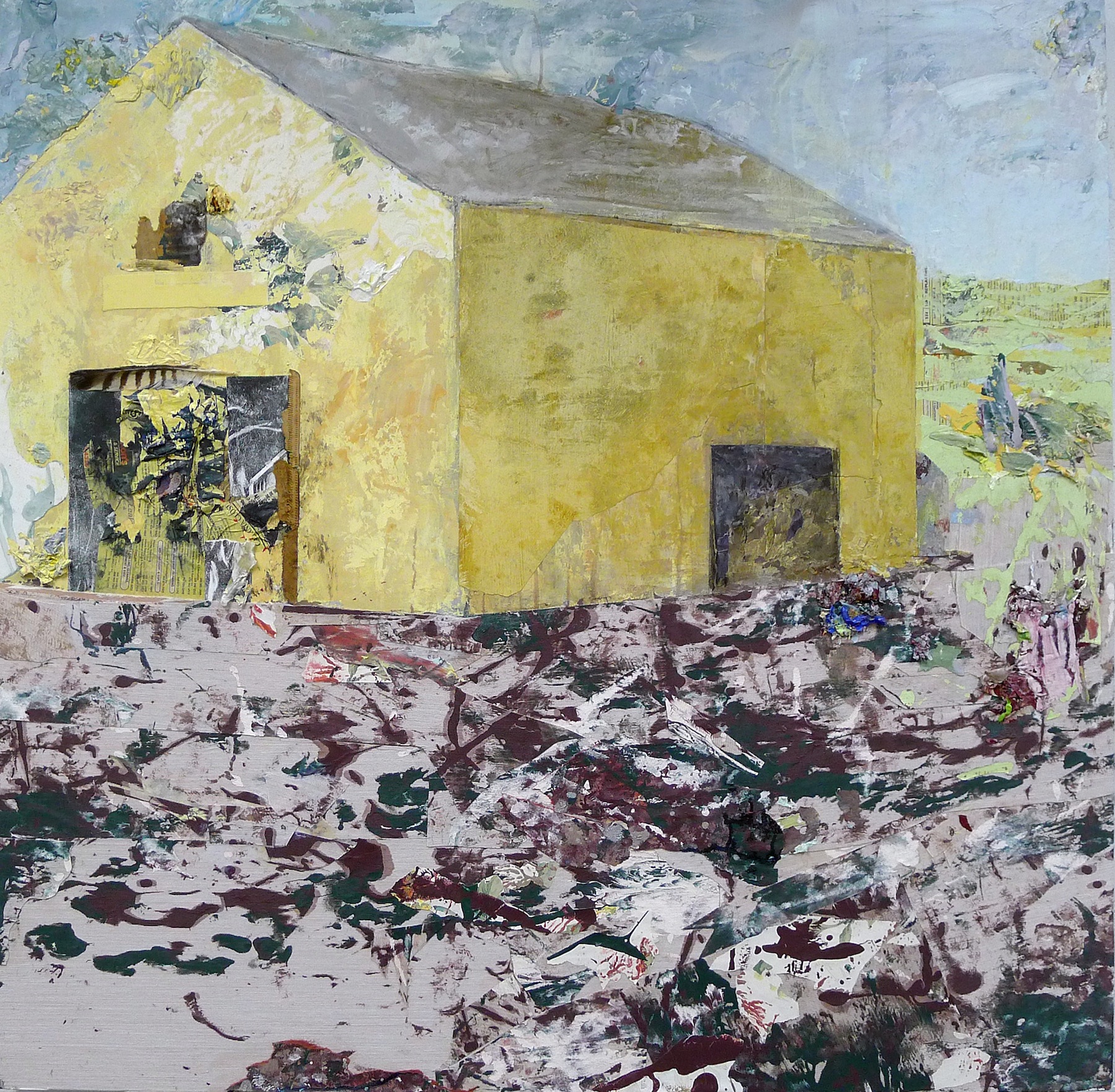  Brenda Cirioni,  Barn Series: Crow , mixed media painting, 40x40 