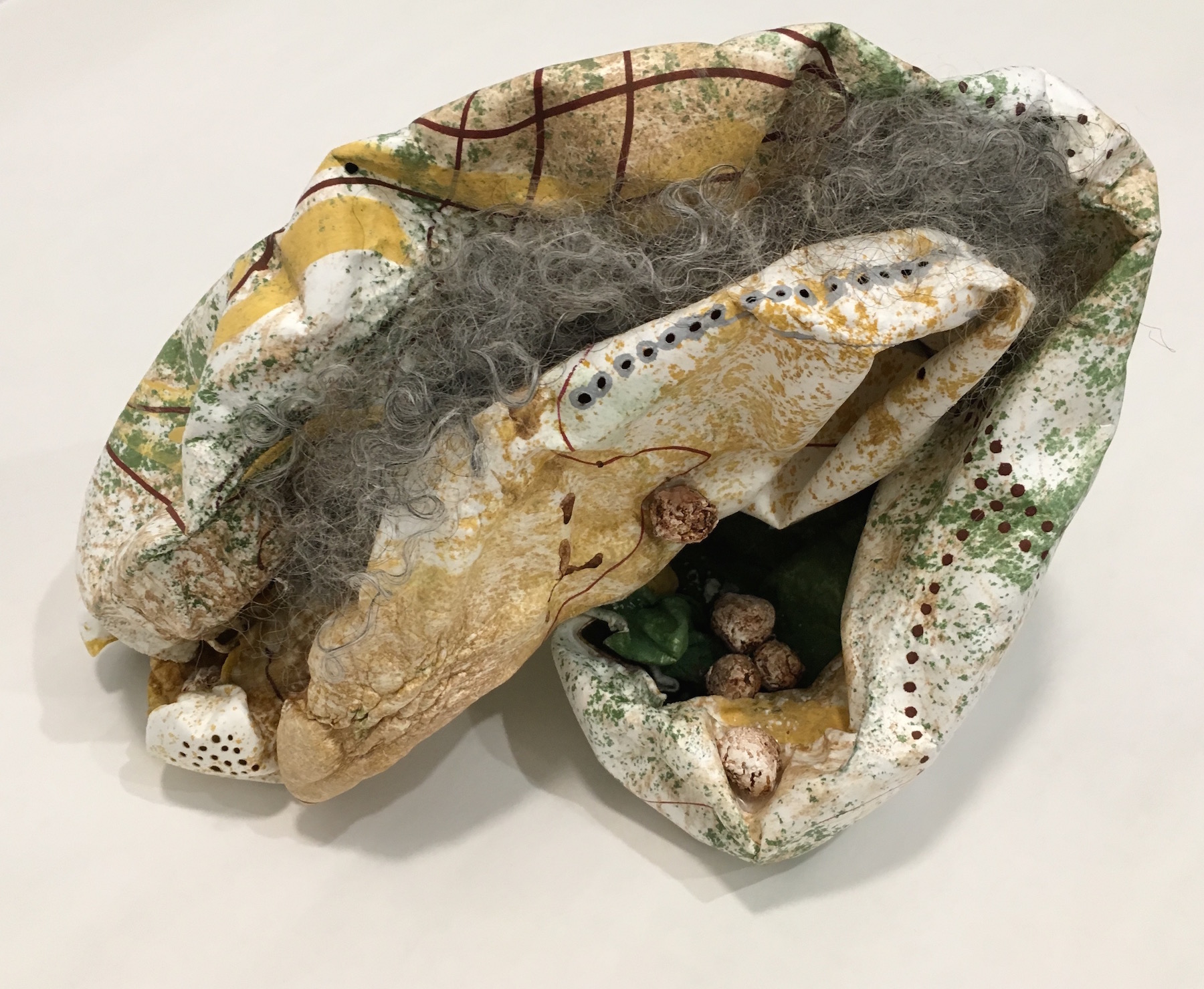 Susan Emmerson, Yellowing , acrylic on cut and molded Tyvek, mixed media, 10x6.5x6