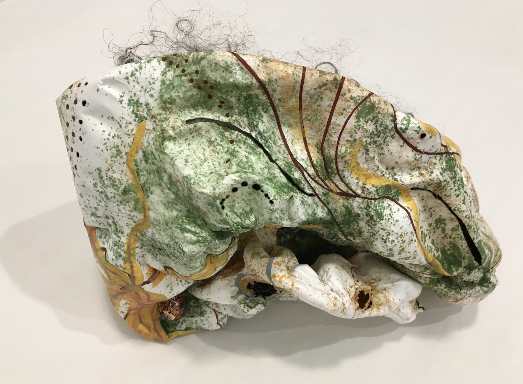  Susan Emmerson,  Yellowing , acrylic on cut and molded Tyvek, mixed media, 10x6.5x6 