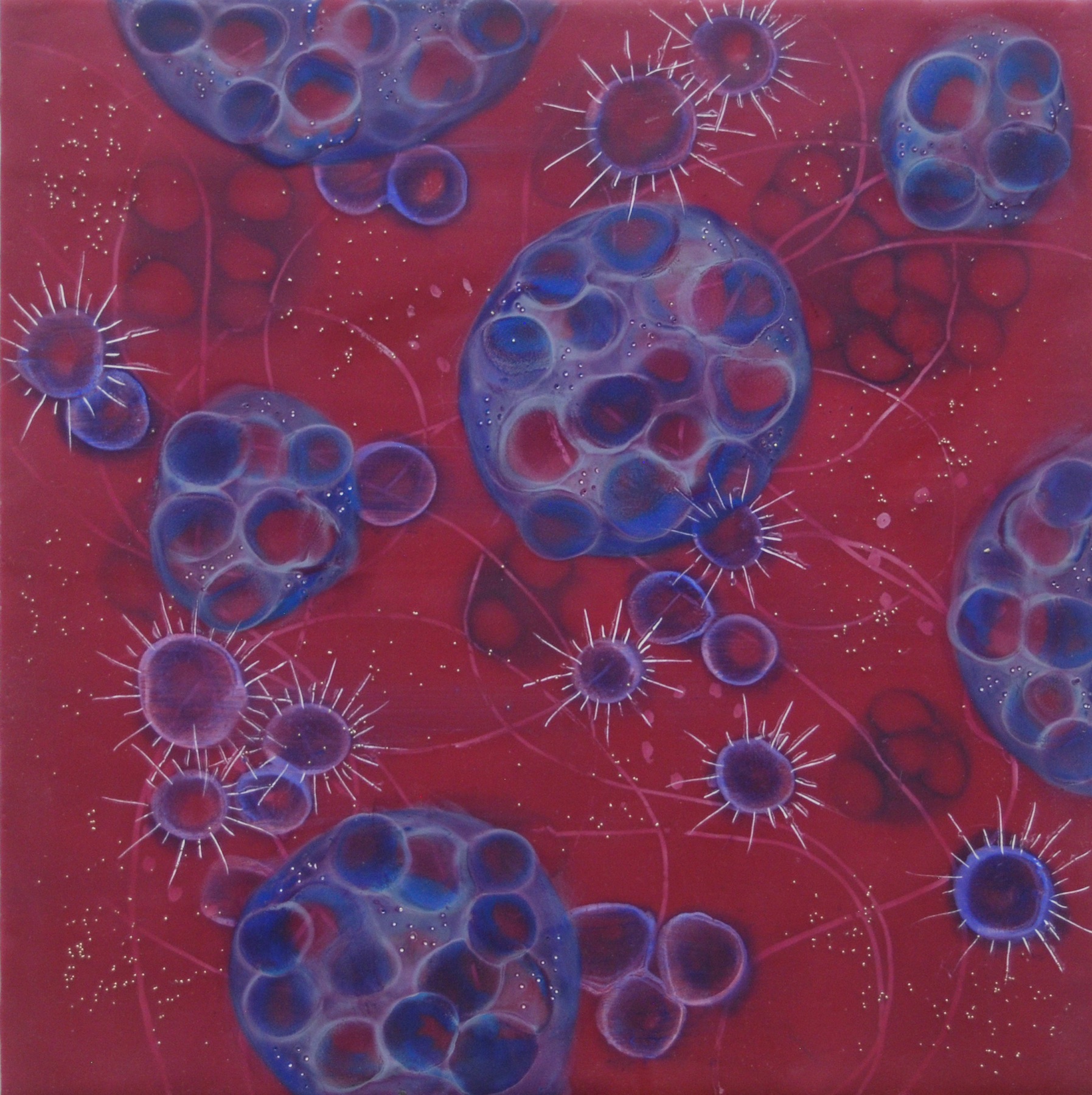  K. Hartung,  Cell Migration 5 , encaustic and mixed media, 12x12 