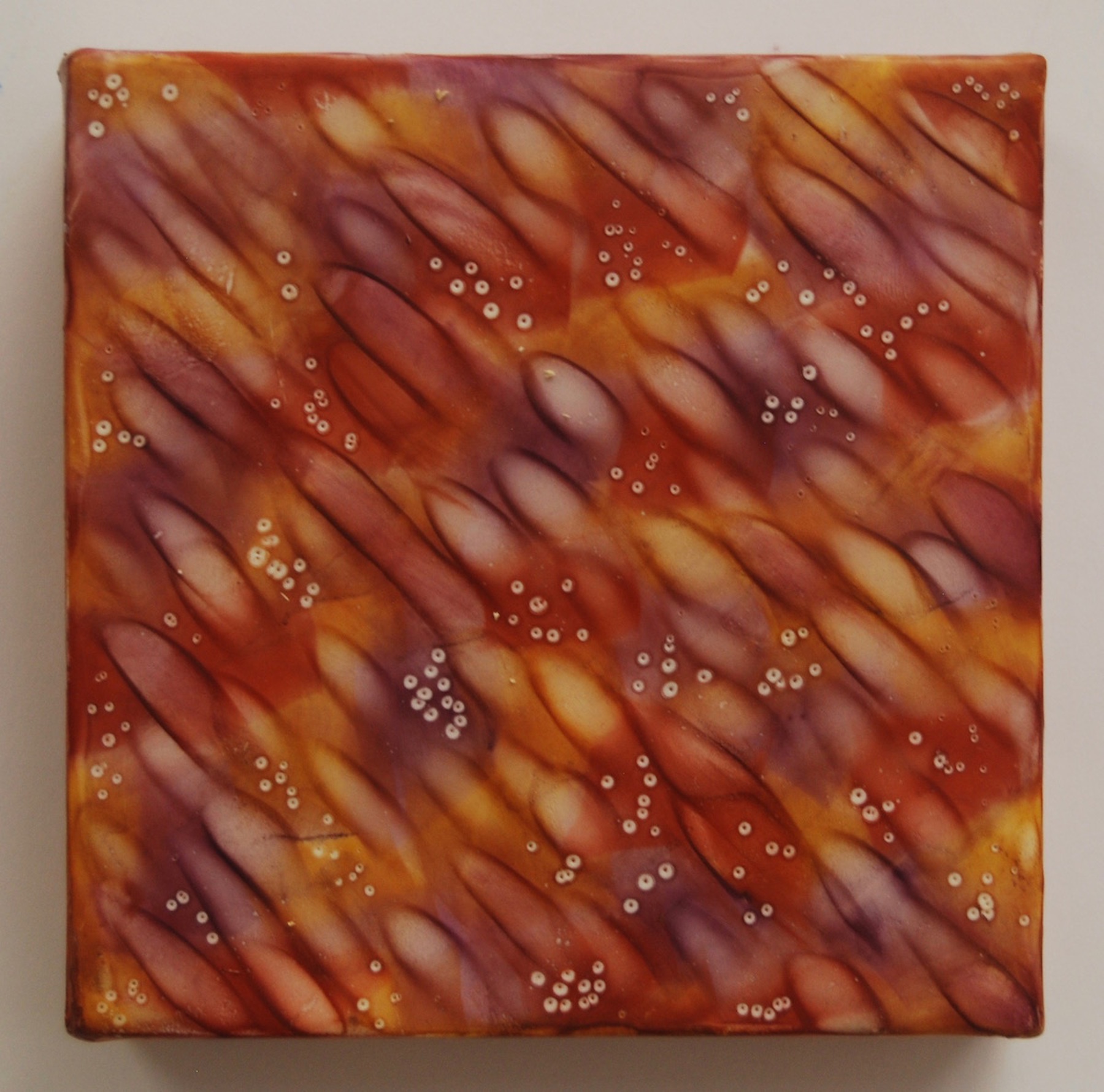 K. Hartung, Cell Patterns 5 , encaustic and mixed media, 6x6x2