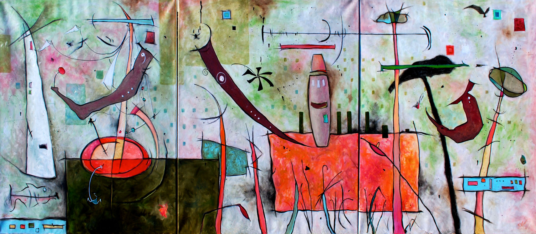 Air Land Sea: Oil on Canvas, 120”x 50” triptych (40x50” each)