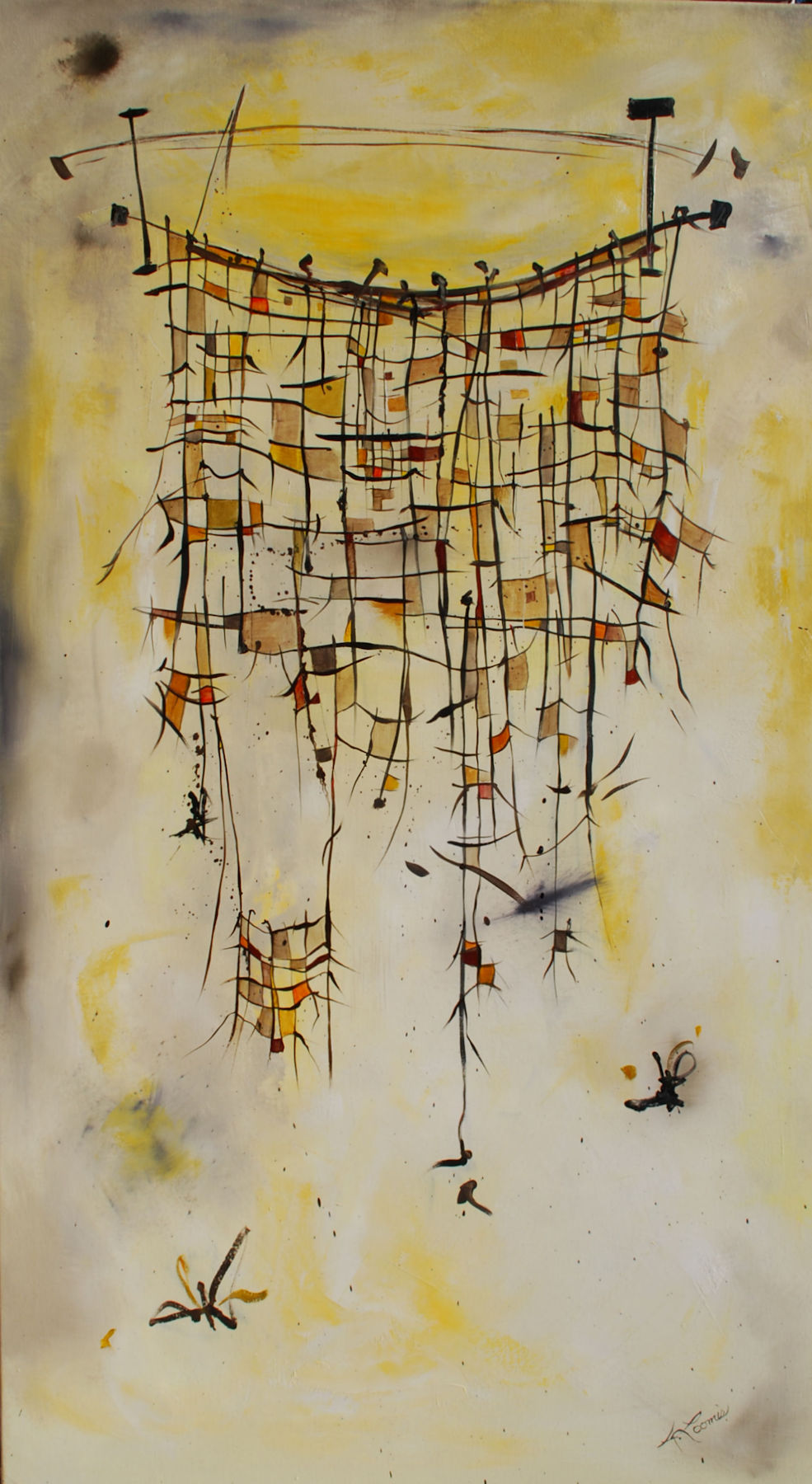   Mesh Yellow: &nbsp; Oil on Canvas, 30 x 60” 