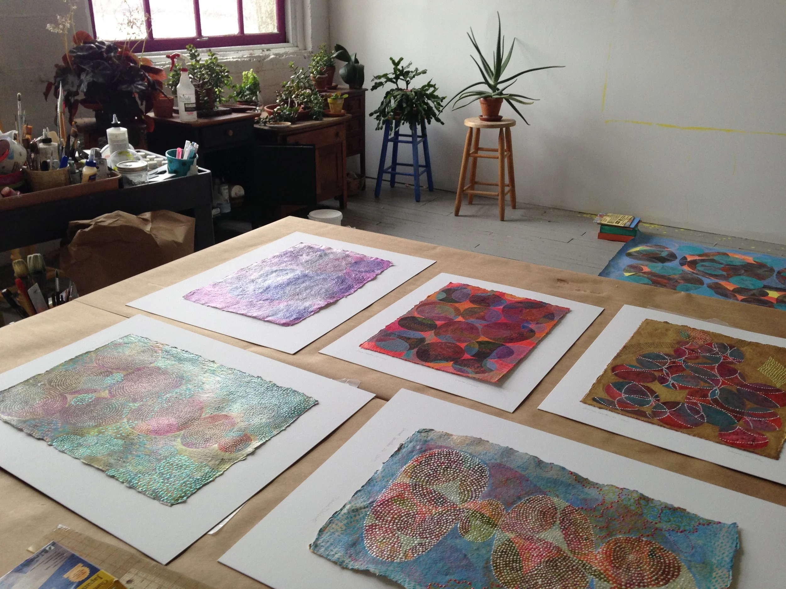 Denise getting works on paper ready for Conceal and Reveal