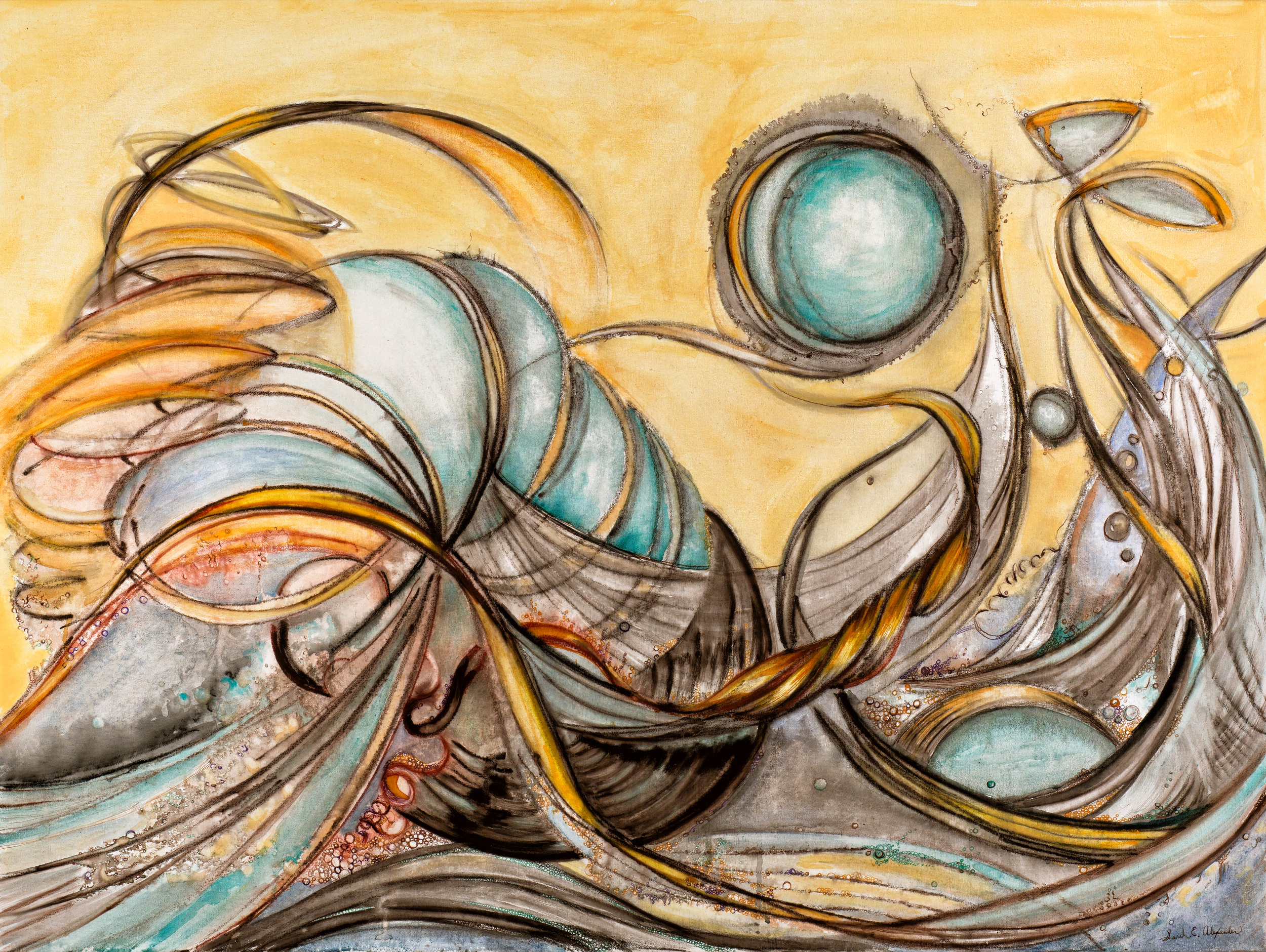 Sarah Alexander, Turbulence , 30"x40", Drawing Ink and Watercolor on Canvas