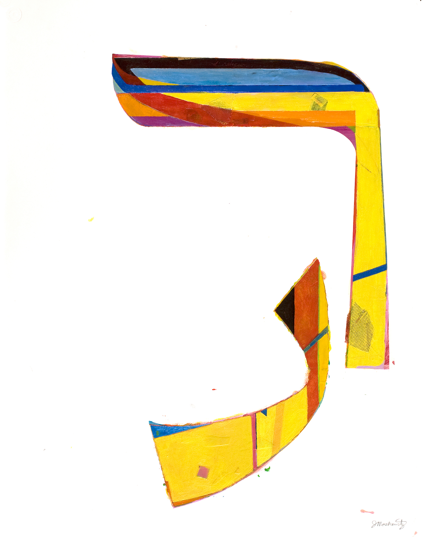 Joel Moskowitz, Hebrew Resh / Arabic Raa, Acrylic and collage on paper, 21x29