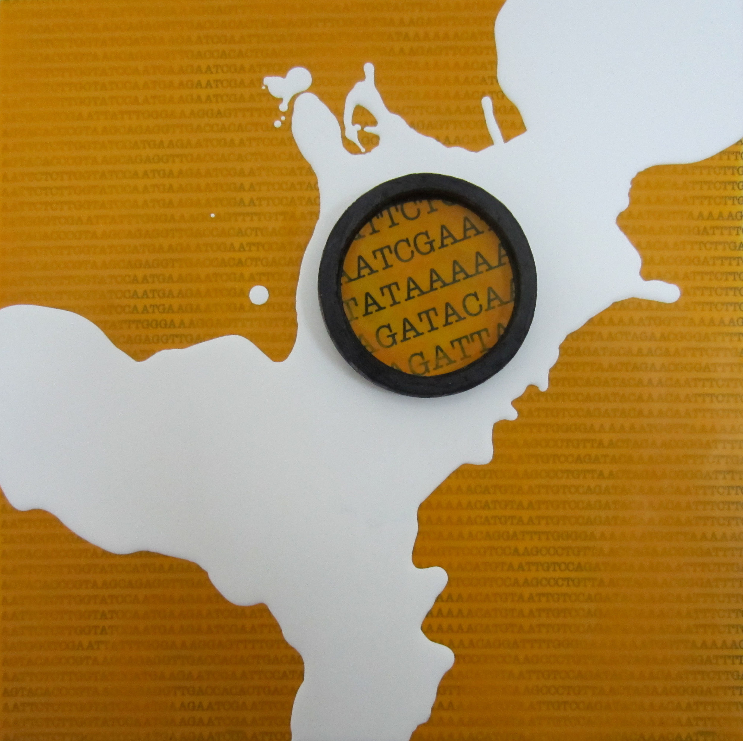 Tracy Spadafora, Code Yellow, Encaustic and collage on wood panel, 12x12