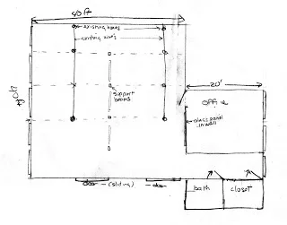 A very rough sketch of our new space. We'll need it to configure the lighting.