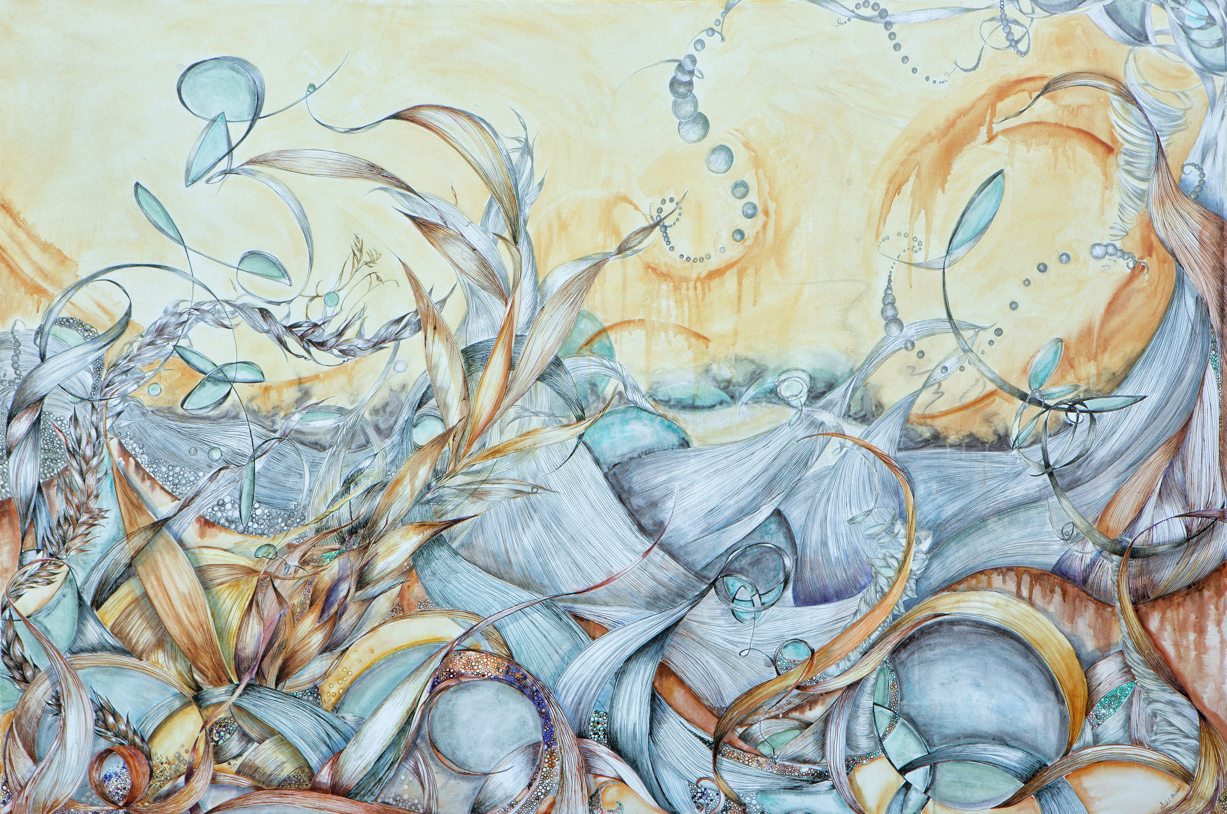   Somewhere Else Instead    ink and watercolor on canvas, 52 x 78 inches 
