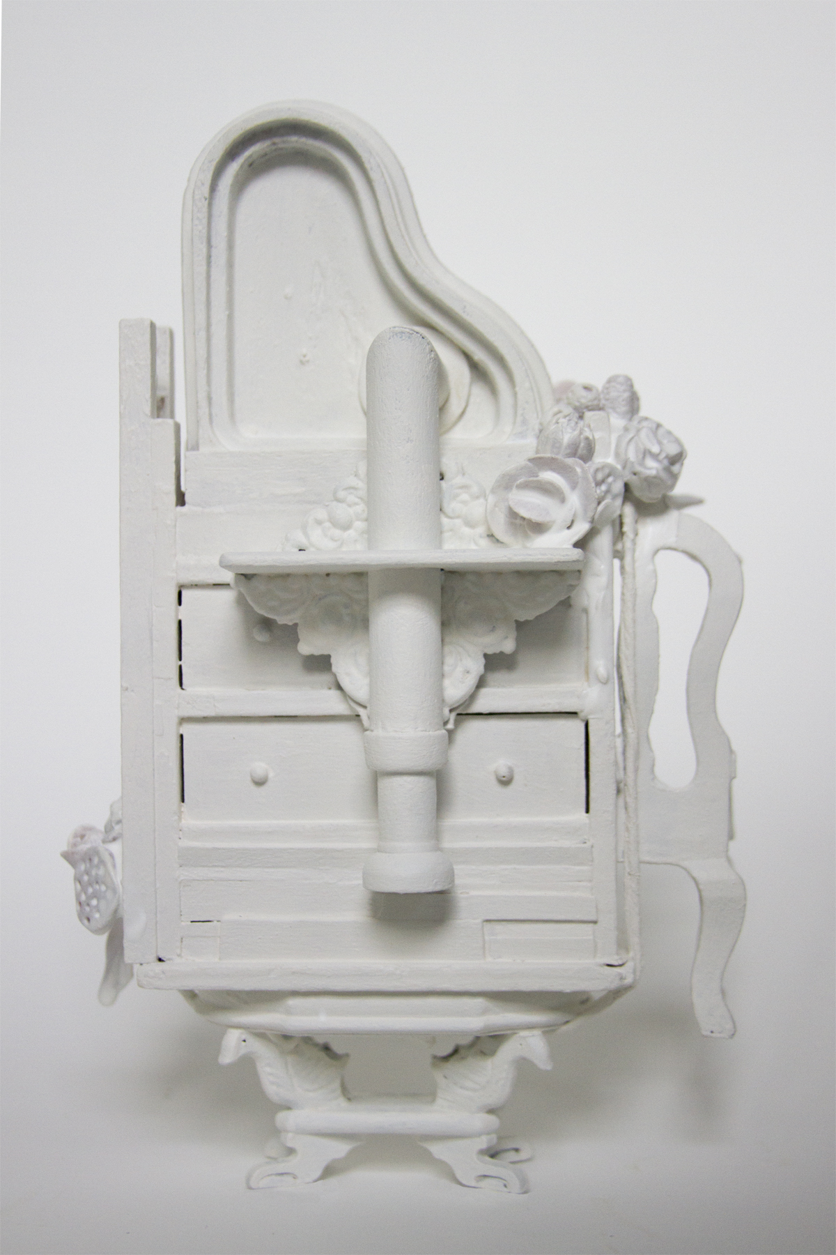 Flight of Fancy , dollhouse furniture, latex paint, sculpy, encaustic, 8.25" x 5" x 3"