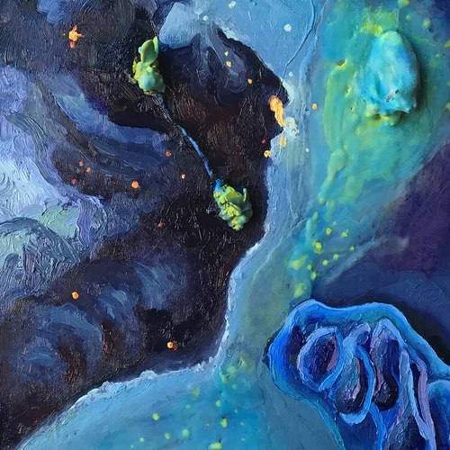 Michelle Albert, Series 1-3, oil, encaustic, hair, toys, 12 x 12 