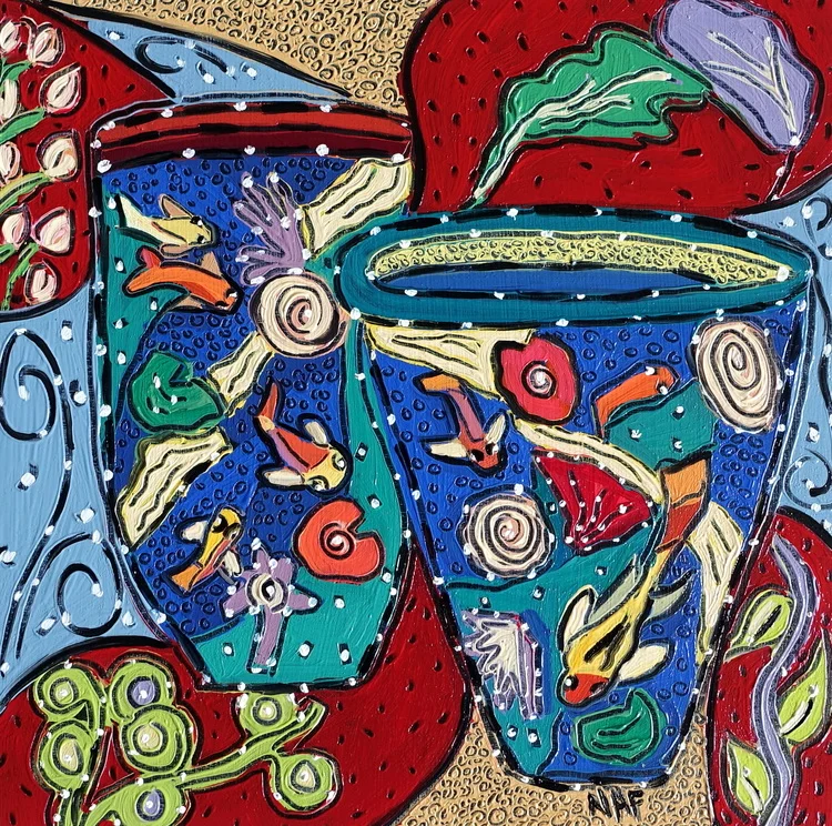 Nan Hass Feldman, Vessels in Dreamtime 4, oil on panel, 8x8, $675