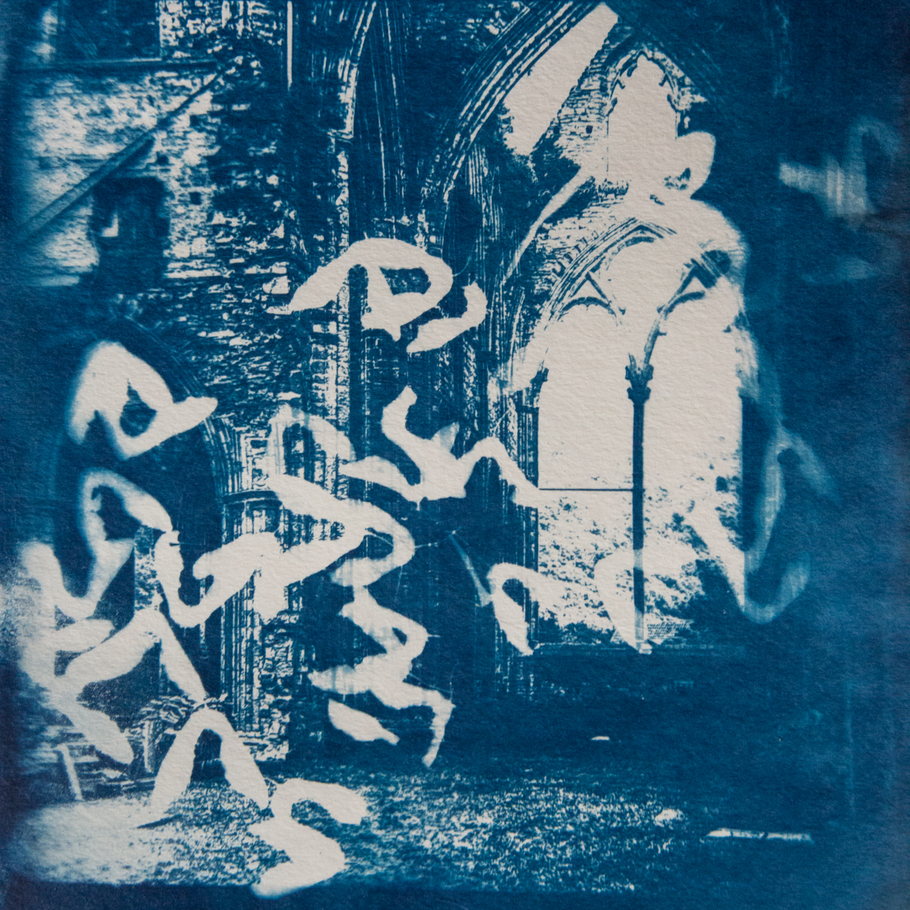  Marie Craig,  Abbey Ruin 3,  cyanotype on paper, 9x9 