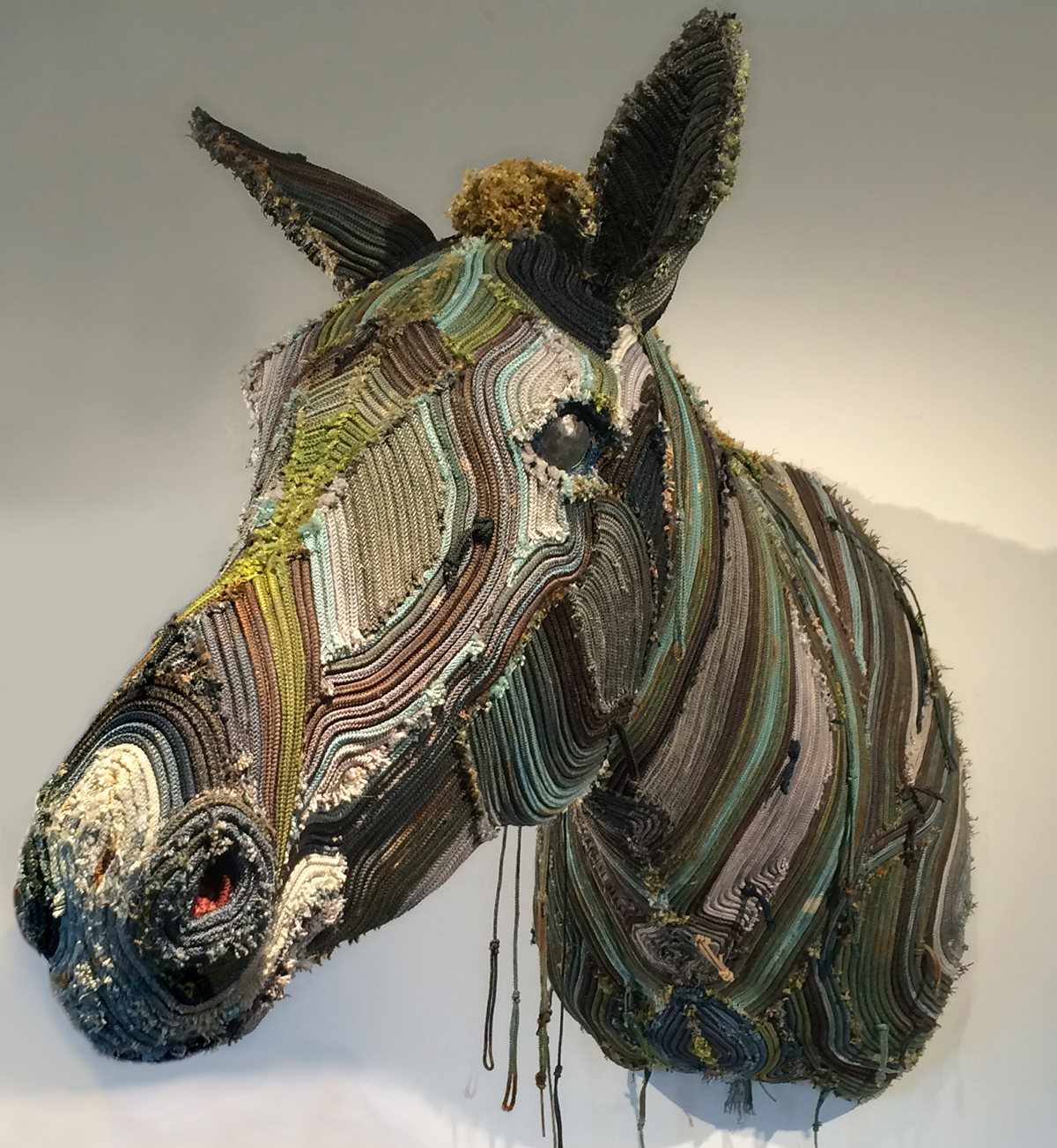   Przewalski’s East Ridge Horse , dyed longline fishing gear and mixed media, 39" x 34" x 16"&nbsp; 