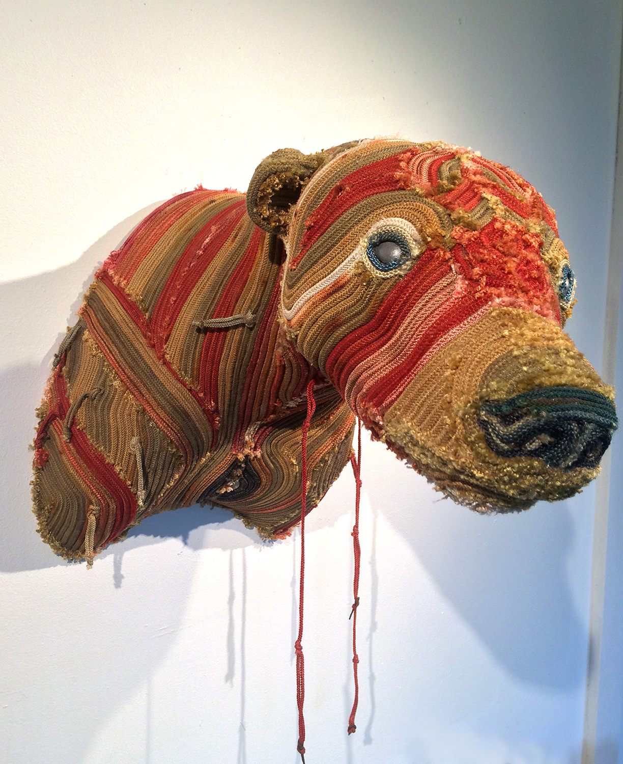 Santa Maria's Bear , dyed longline fishing gear and mixed media, 20" x 16" x 13"