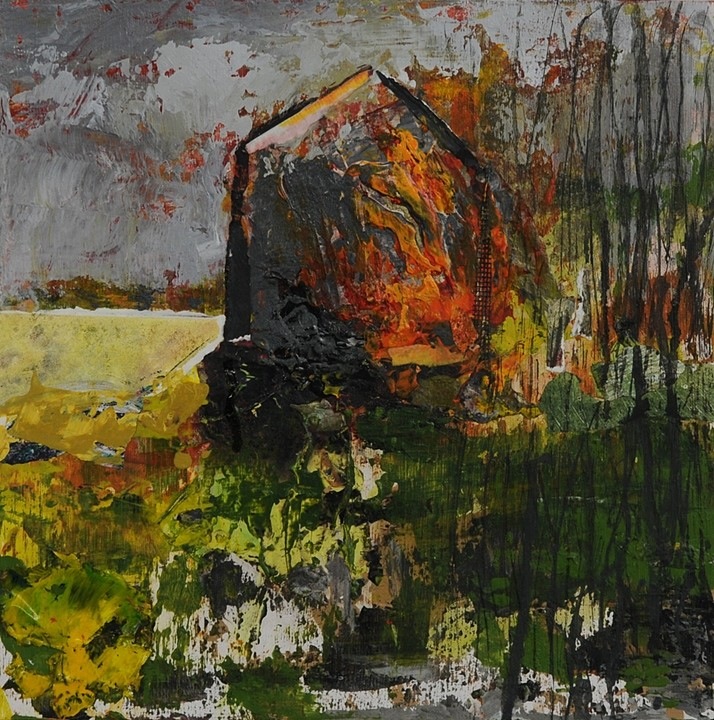 Brenda Cirioni, Barn Series: Cloud Break, Mixed media painting, 12x12