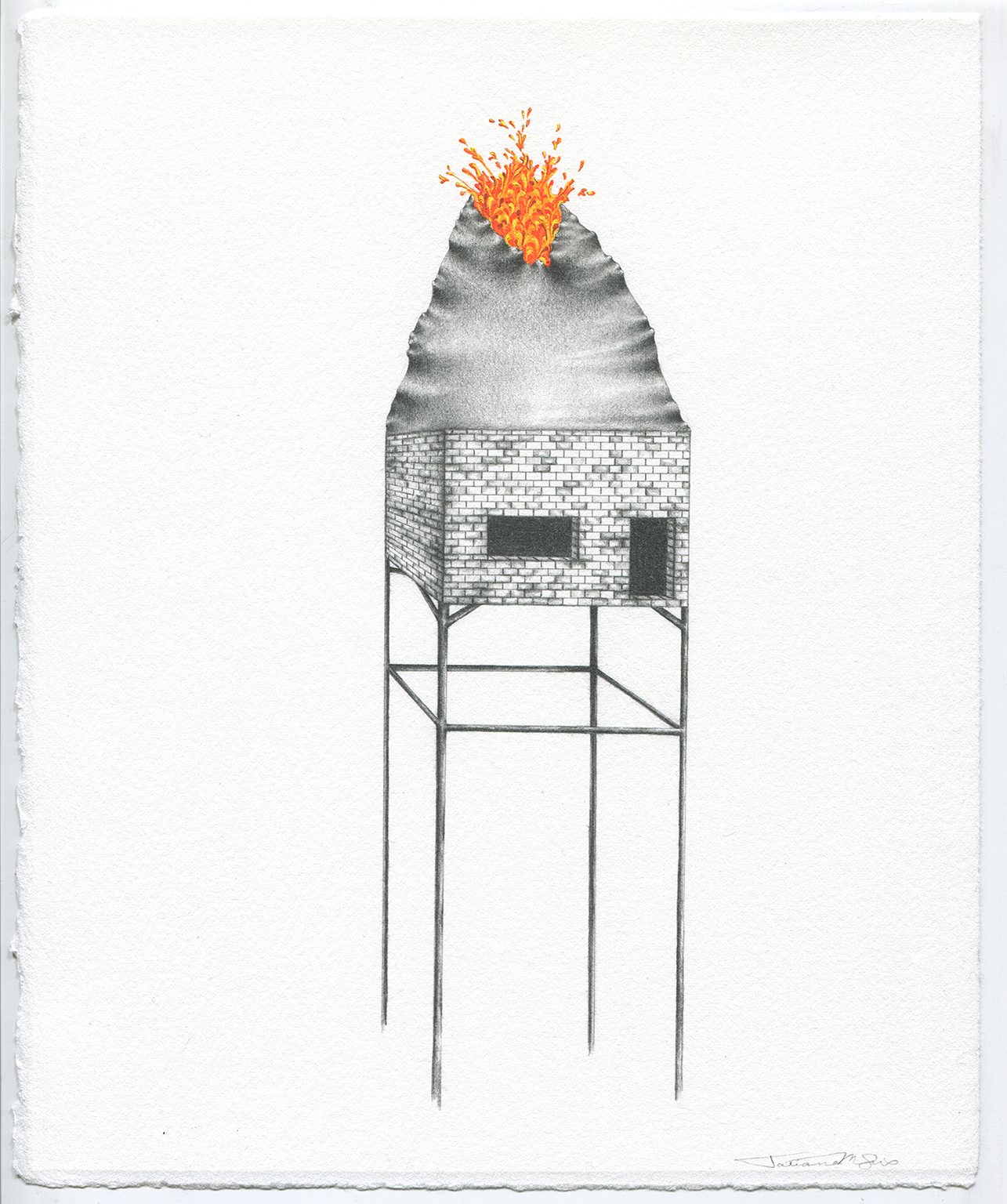 (An)Obsidian Return , graphite and gouache on paper, 8" x 10"