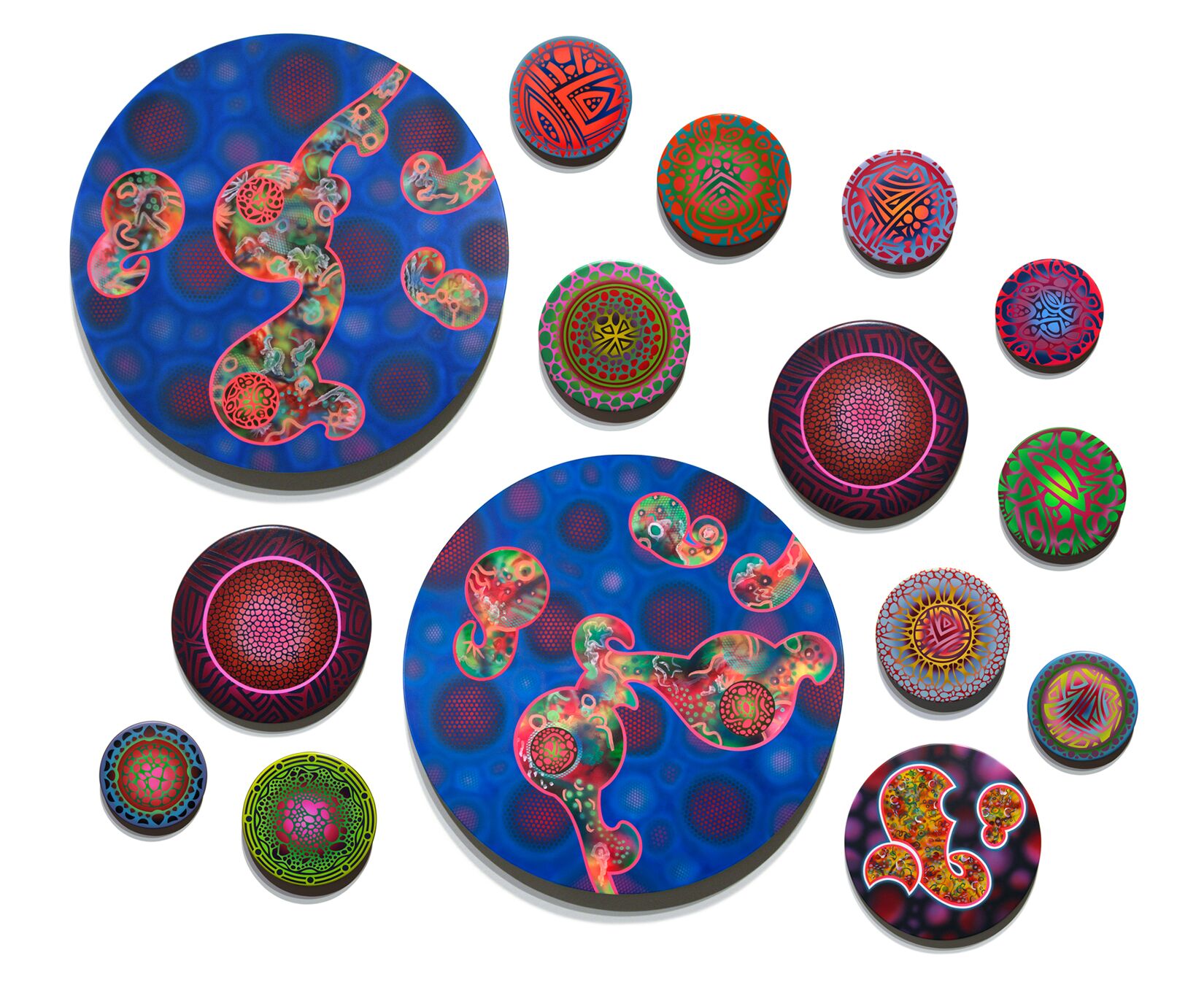  Darren McManus,&nbsp; Cosmosis: Cluster #3 ,&nbsp;acrylic on beveled wood,&nbsp;58 x 52, $13,100 