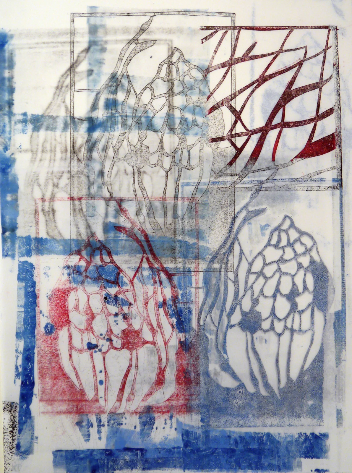 Kathline Carr, Reiterant , monotype on yupo, 15" x 11"