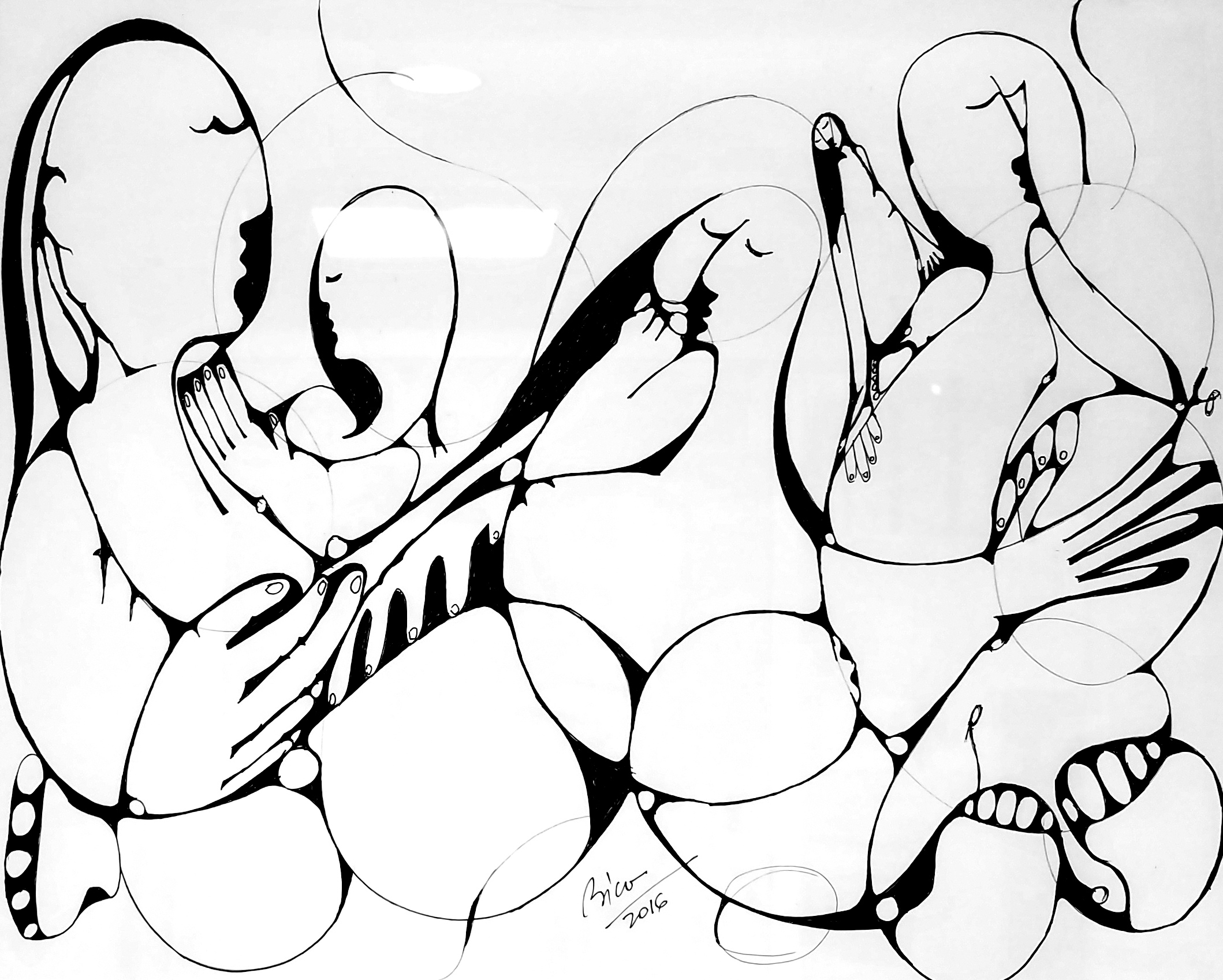  Sorin Bica,&nbsp; Balance (drawing) , ink on paper, 14" x 17" 