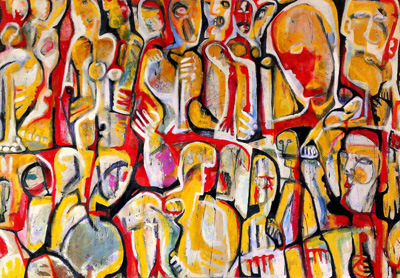  Sorin Bica,&nbsp; Sorrow/Bloody Monday , oil on canvas, 68" x 97" 