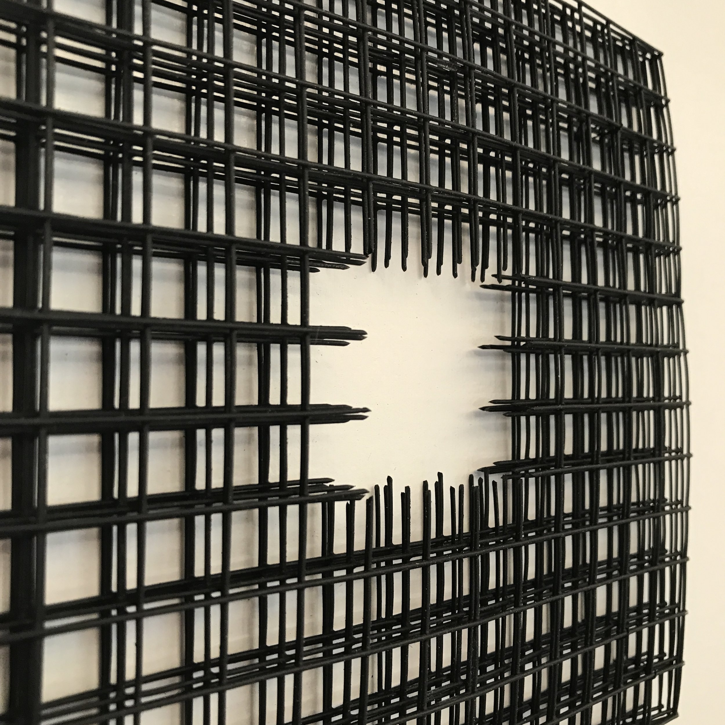  Doug Cross,  Glow , detail, Wire mesh and wood, 12”x12”x3” 