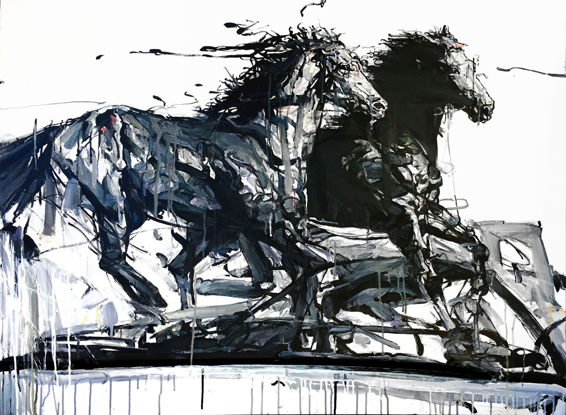  Shao Yuan Zhang,  Black Stallions,  Acrylic and oil on canvas, 36x48 