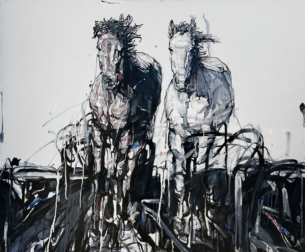  Shao Yuan Zhang,  Stallions,  Acrylic and oil on canvas, 36x46 