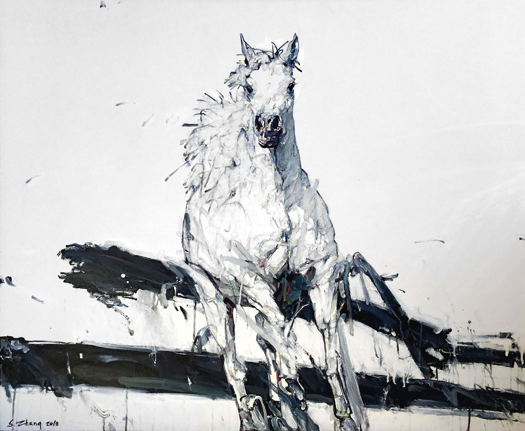  Shao Yuan Zhang,  White Stallion , Acrylic and oil on canvas, 38x46 