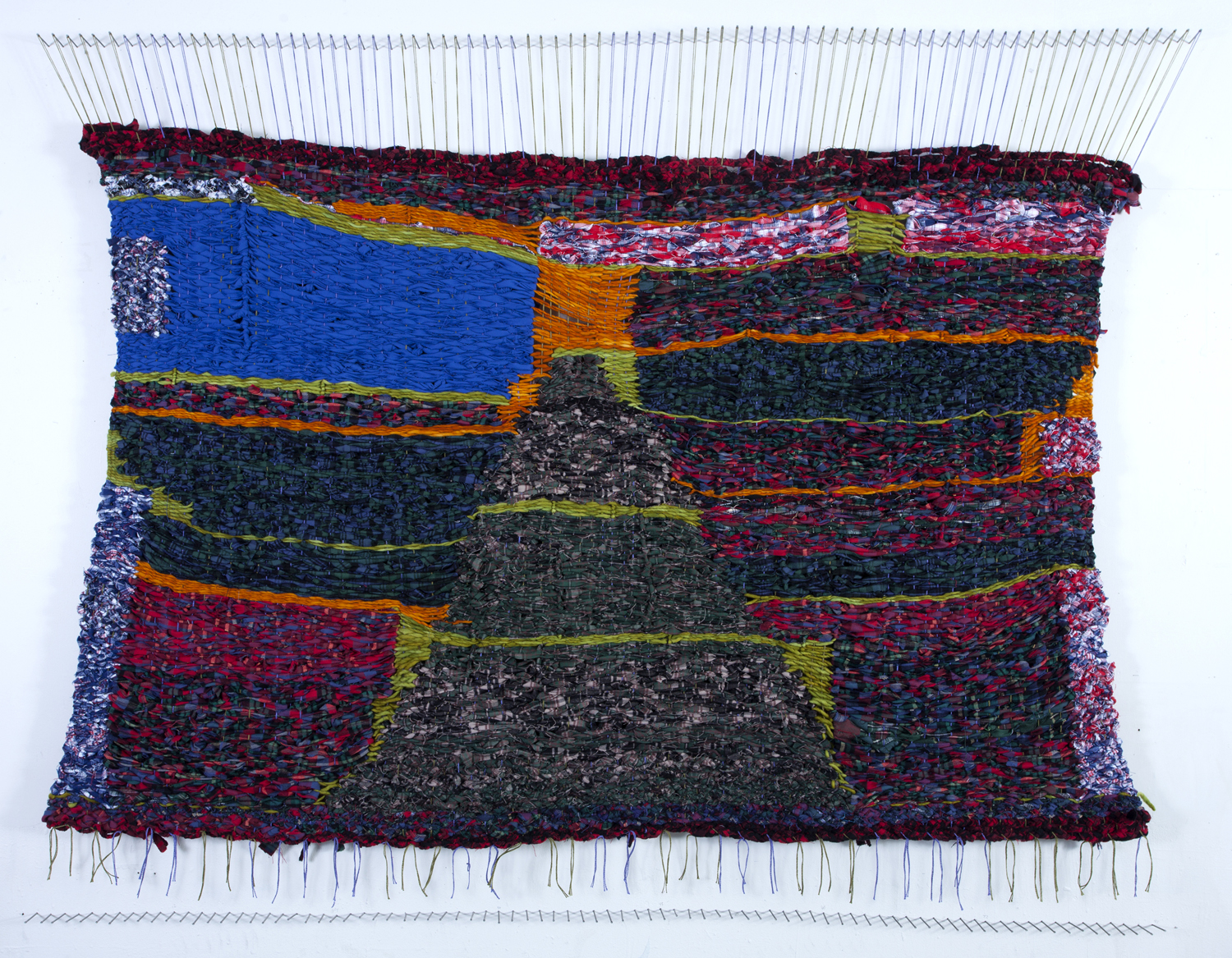  Stacey Piwinski,  Passage to the Sky , Flannel remnants, yarn and string, 47x76 