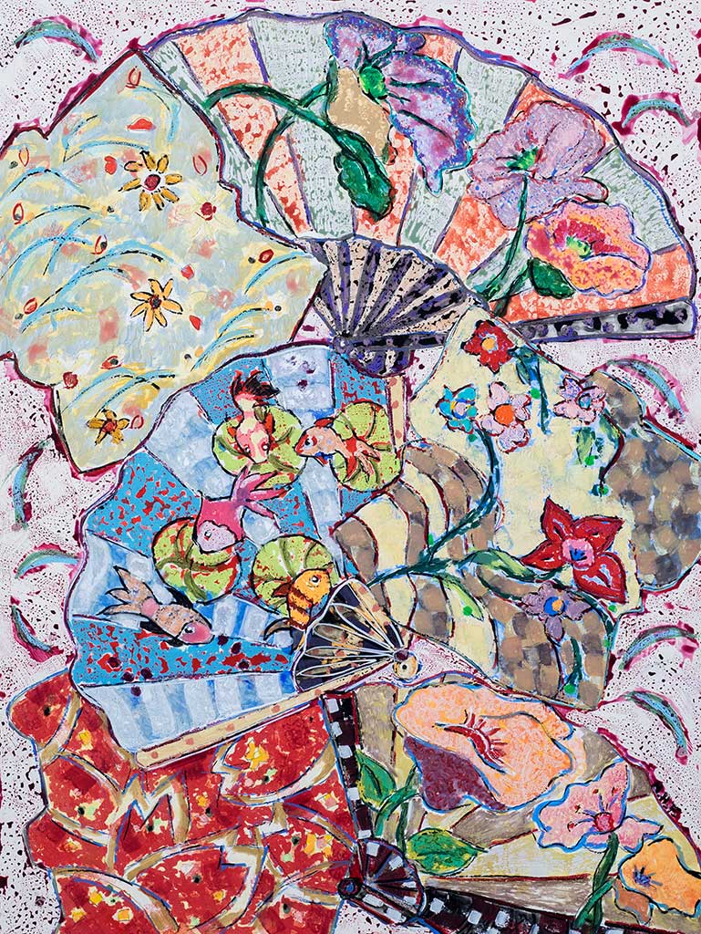 Nan Hass Feldman, Fantasia with Fish and Fans , 24 x 18