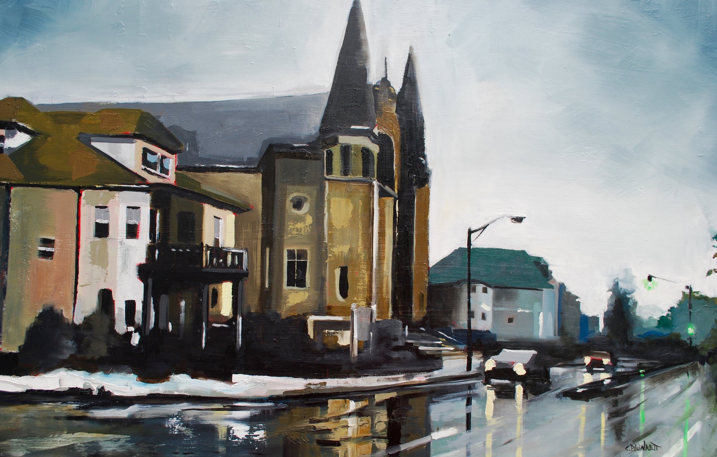 Gallivan Blvd. , oil on wood panel, 24” x 36”