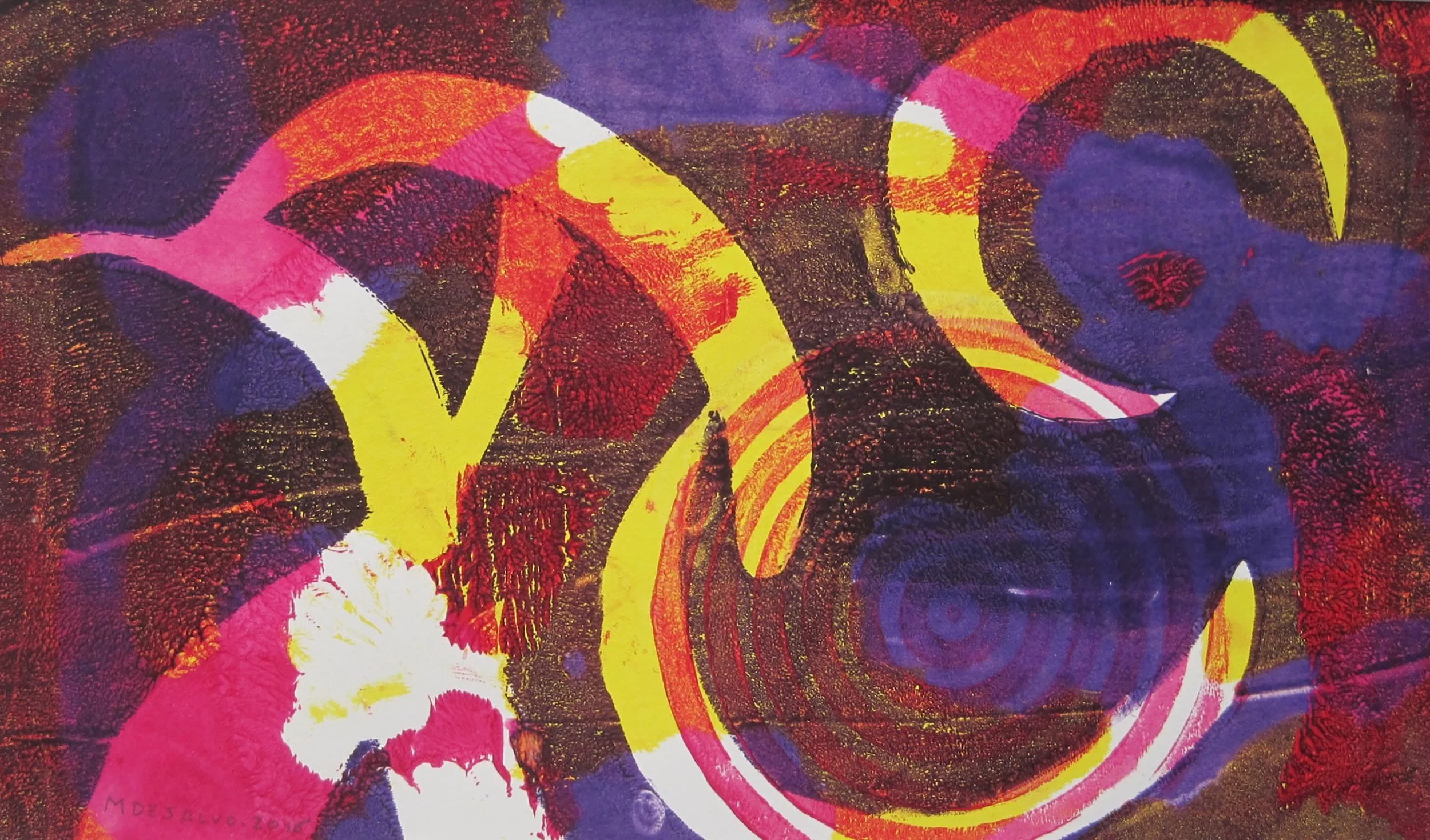 Many Moons , gelatin monoprint, 8” x 12”