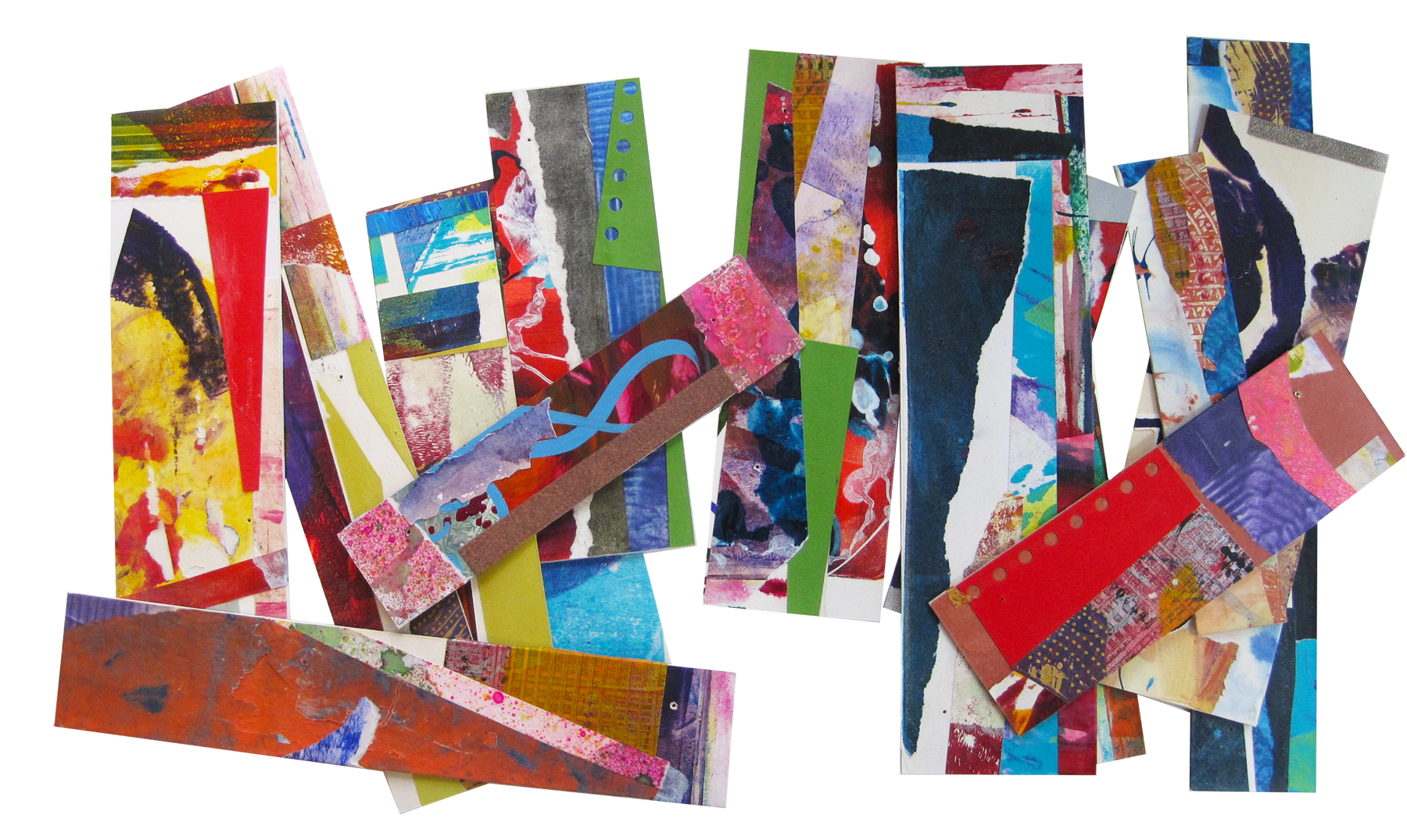 “Sticks” collaged gelatin monoprints