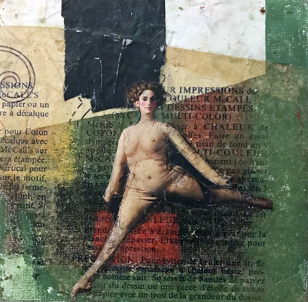   Belle 1,  mixed-media, encaustic and collage 7” x 7” 
