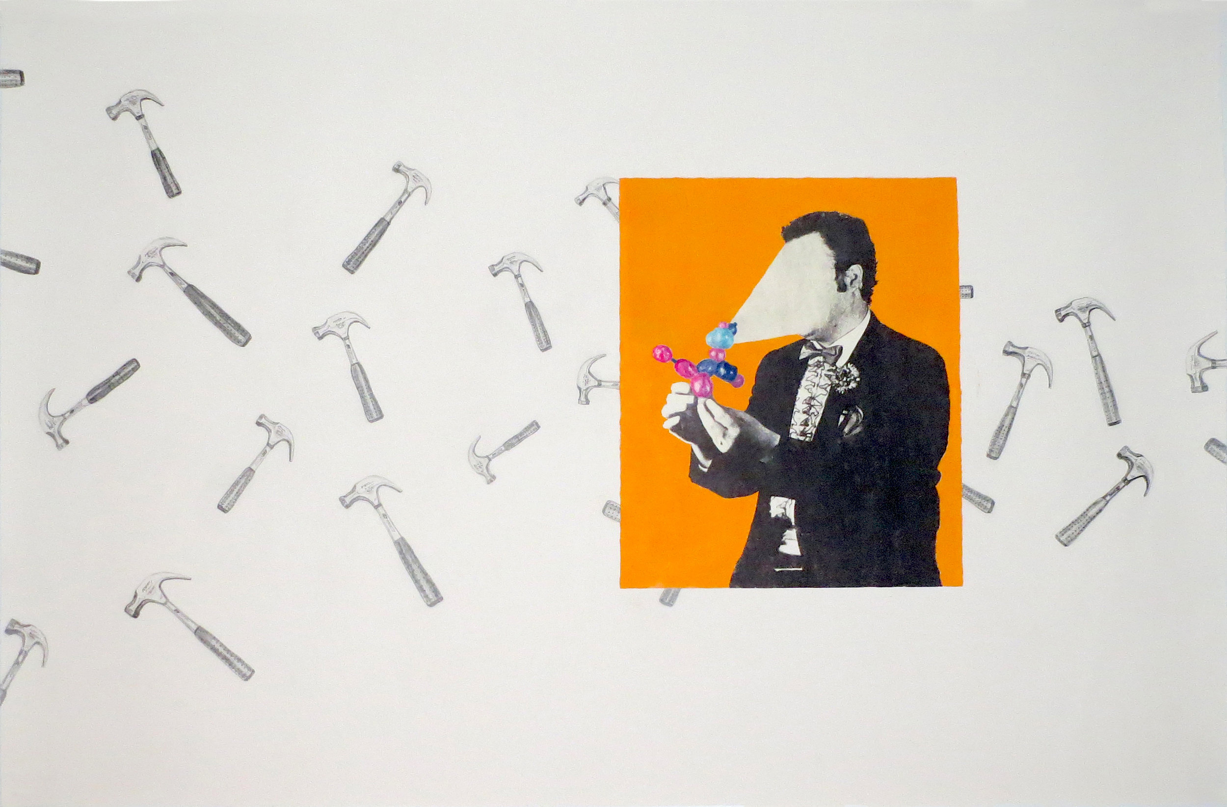  John Buron,  Bright Shiny Objects , image transfer, gouache and graphite on paper, 28” x 40” 