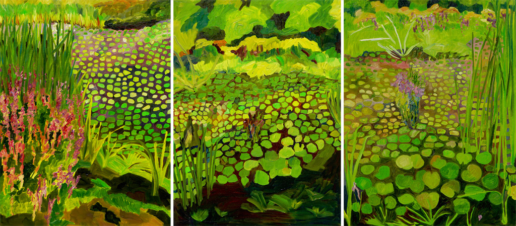  Yvonne Troxell Lamothe,  Wetlands (triptych),  oil on panel, 24”x54” 