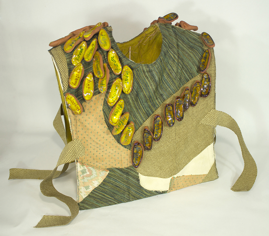 Virginia Mahoney, Improvised Work Vest , ceramic, fiber, metal and acrylic, 20”x18”x12”