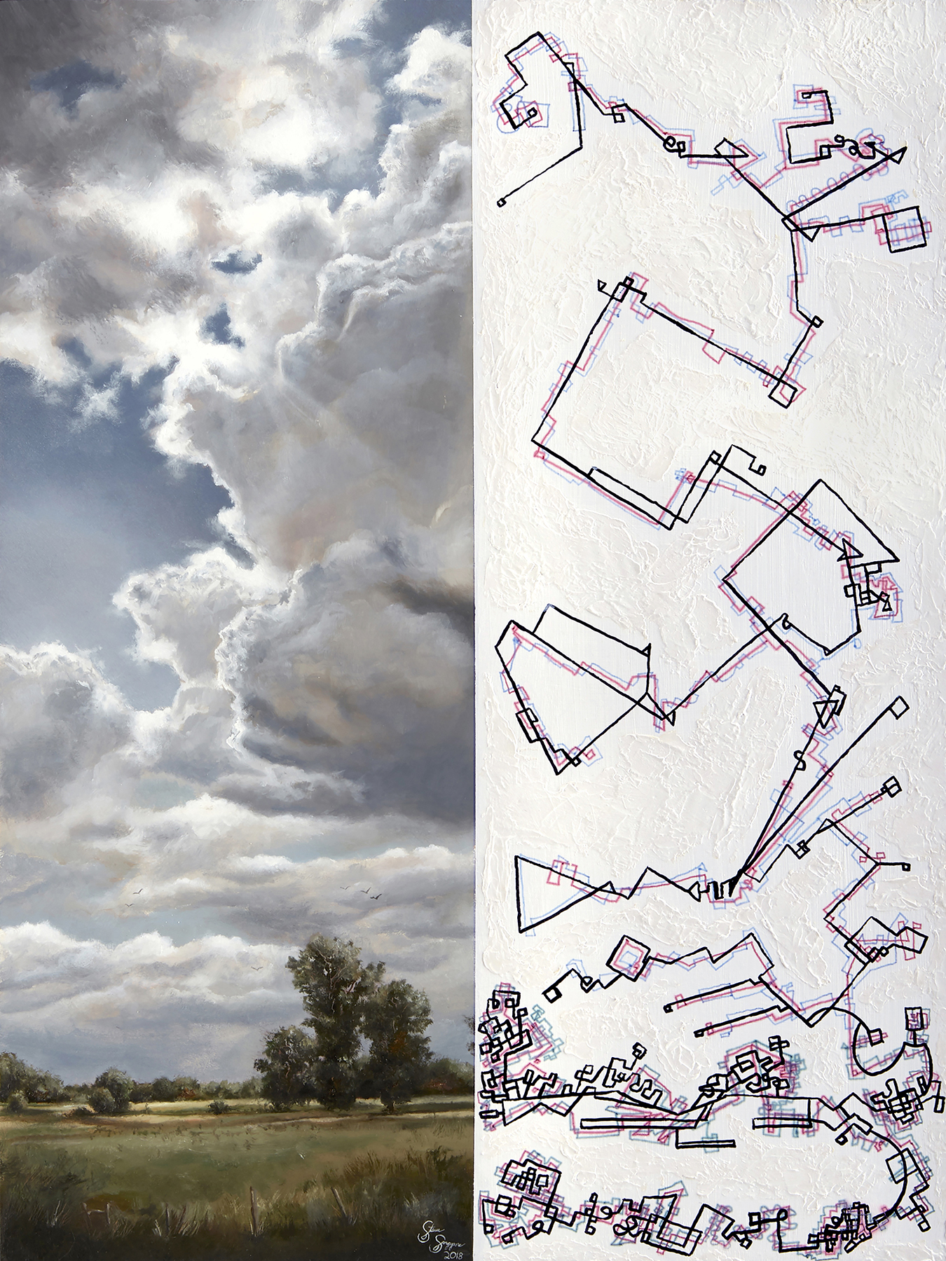 Collapse: of the Environment #2 , oil and ink on wood panel, 16 x 12 x 1.5 inches