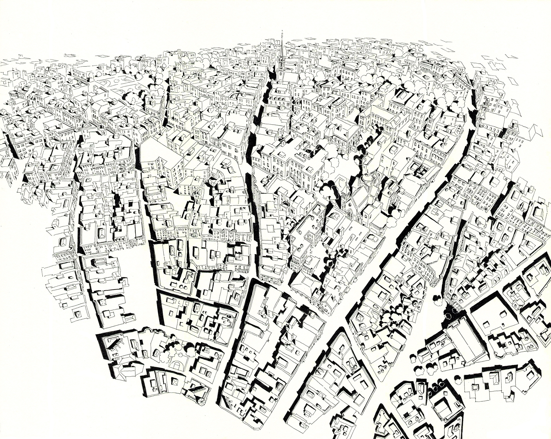 New England Urbanism , ink on paper, 20 x 26 inches