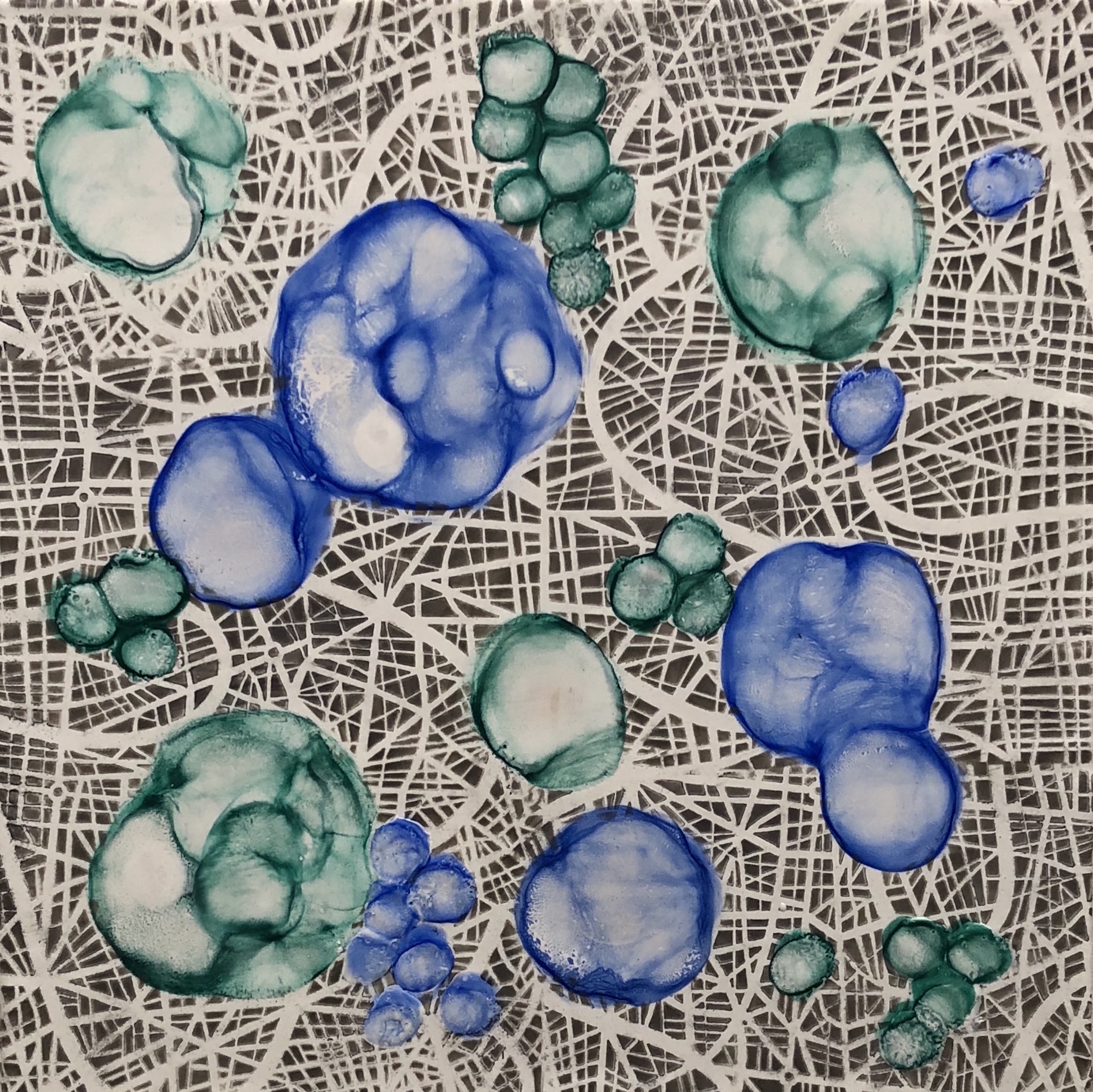  Hartung,  Bio Networks 2 , Encaustic, pastel, 16x16 