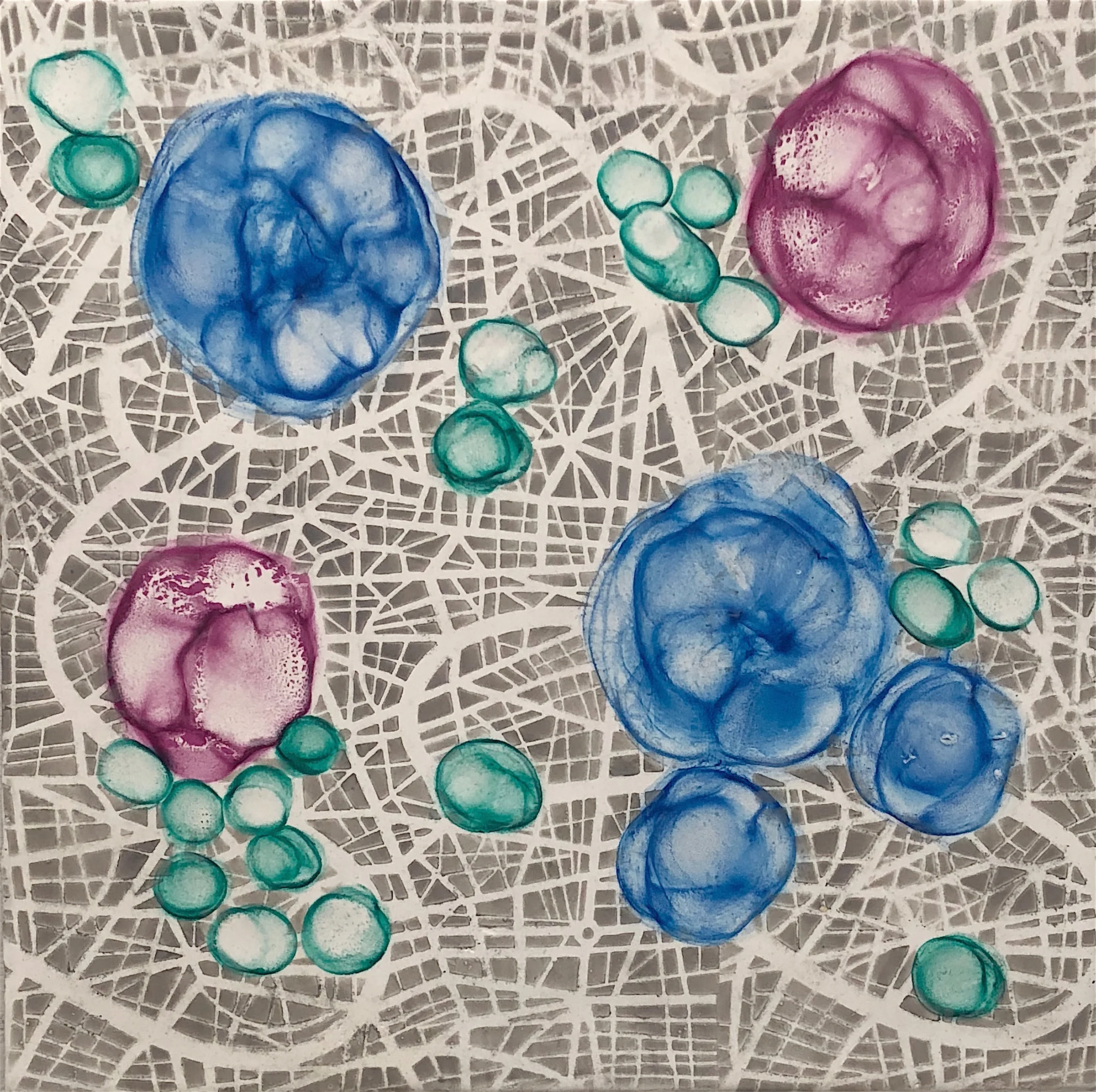 Hartung, Bio Networks 6 , Encaustic, pastel, 12x12