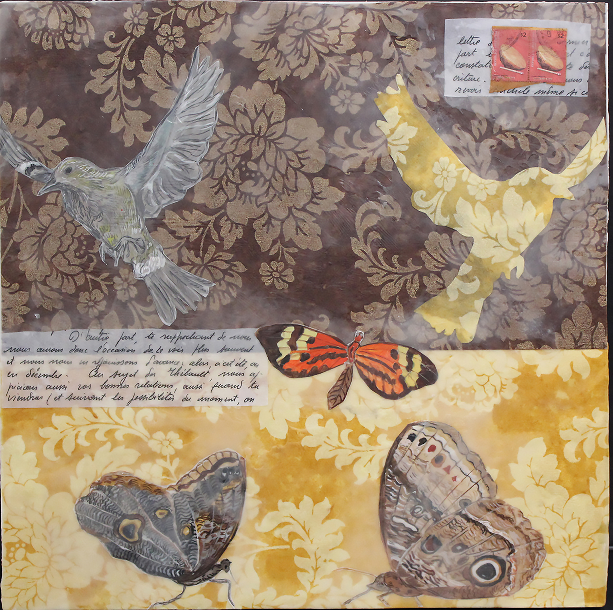 Towards the Door We Never Opened , encaustic & mixed media, 16 x 16 inches