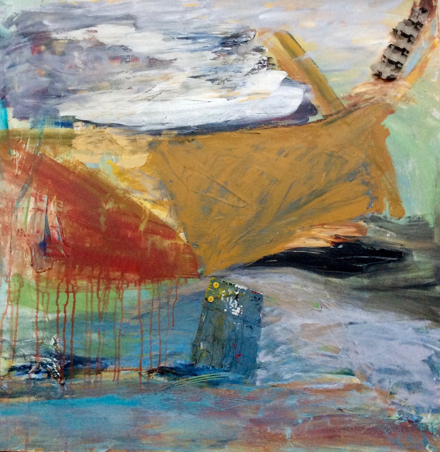   Refugee Ship with Shirtcuff , acrylic, mixed media on canvas, 36 x 36 inches, 
