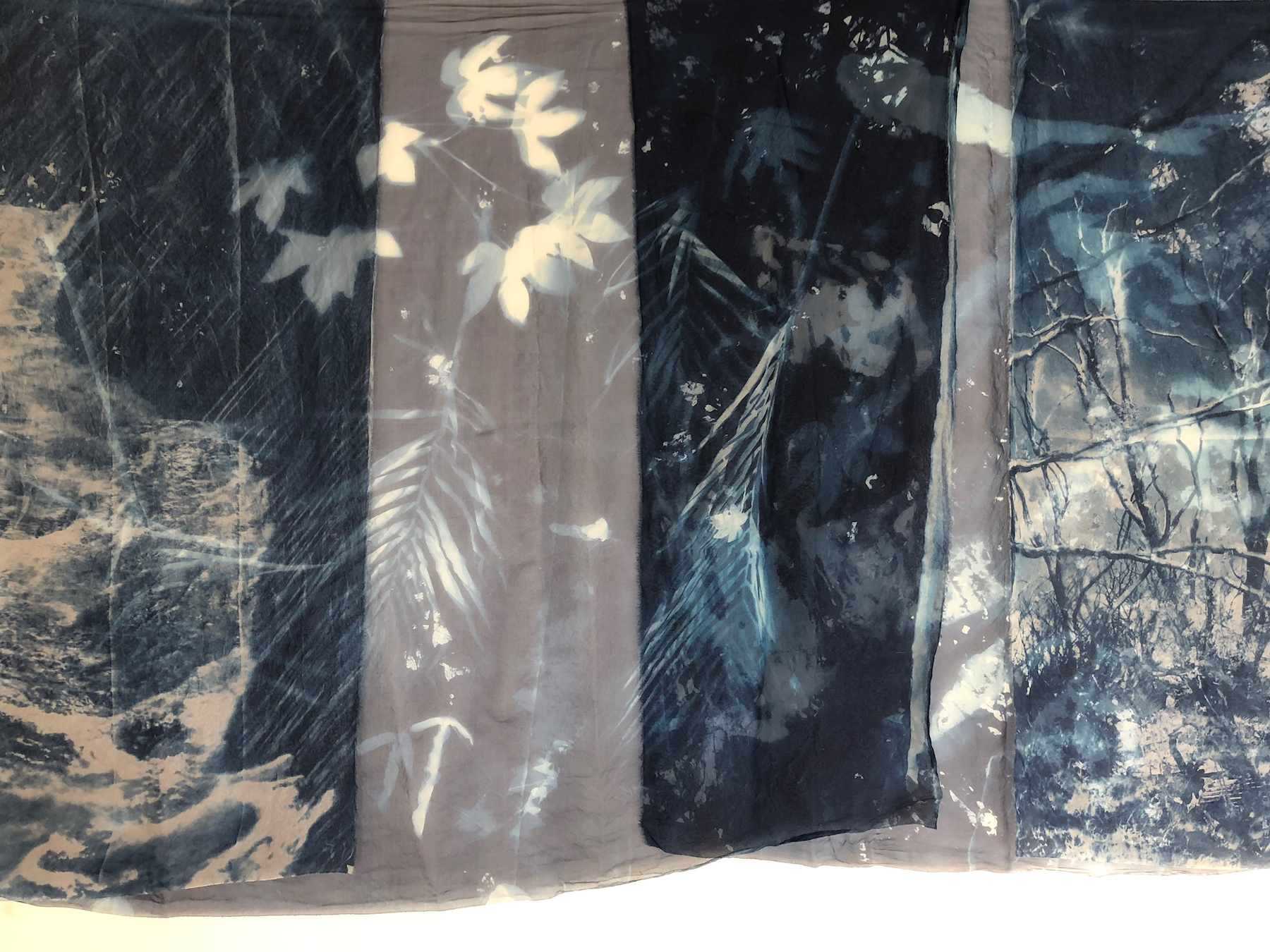 Marie Craig, Natural Consequences Installation (detail), cyanotype on silk organza