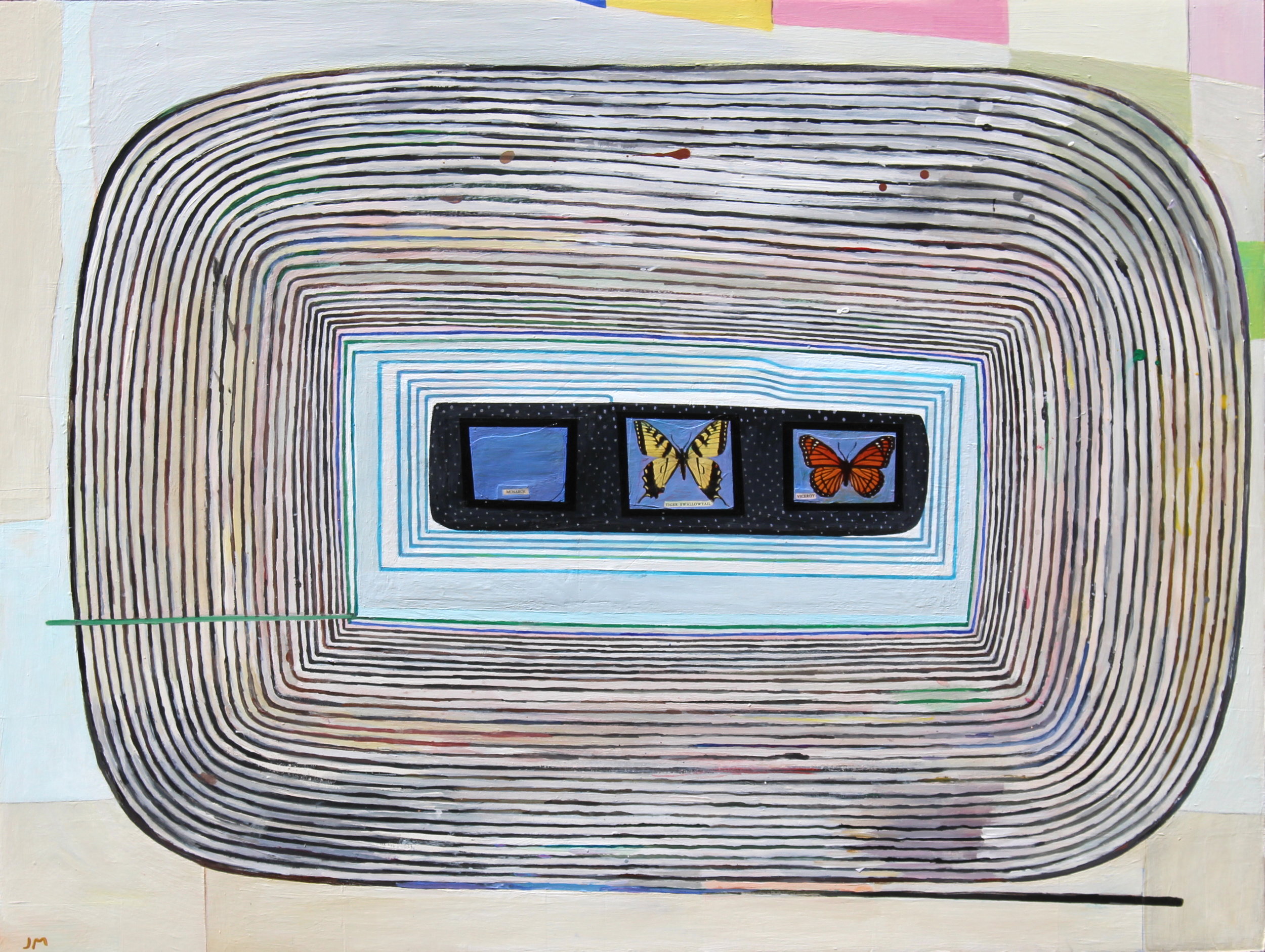 Moskowitz, Joel, Three Graces , Acrylic and collage on wood panel, 18x24