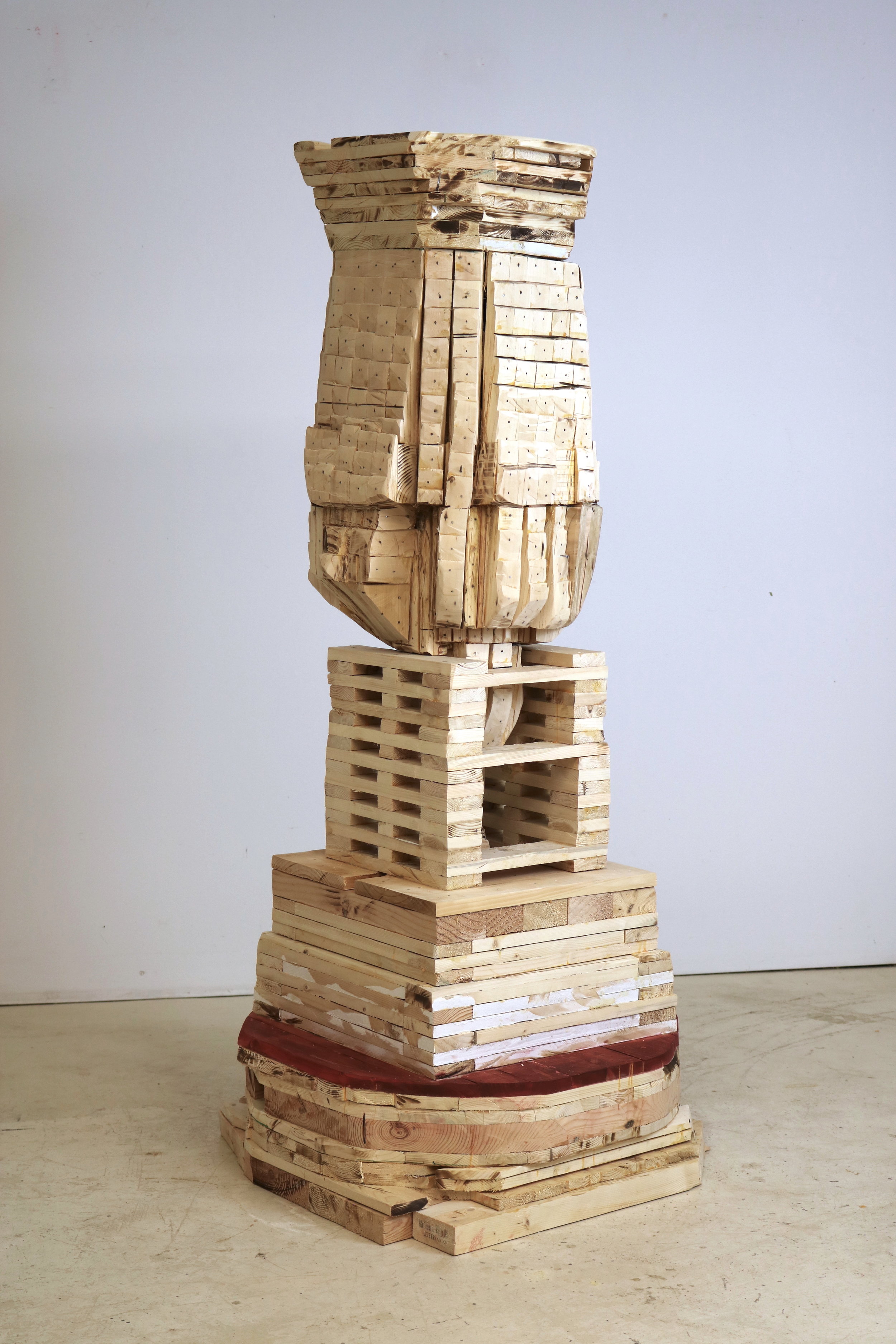  Leslie Zelamsky,  Point of Departure 8 , Pine, cedar, paint, 56 x 25 x 25   