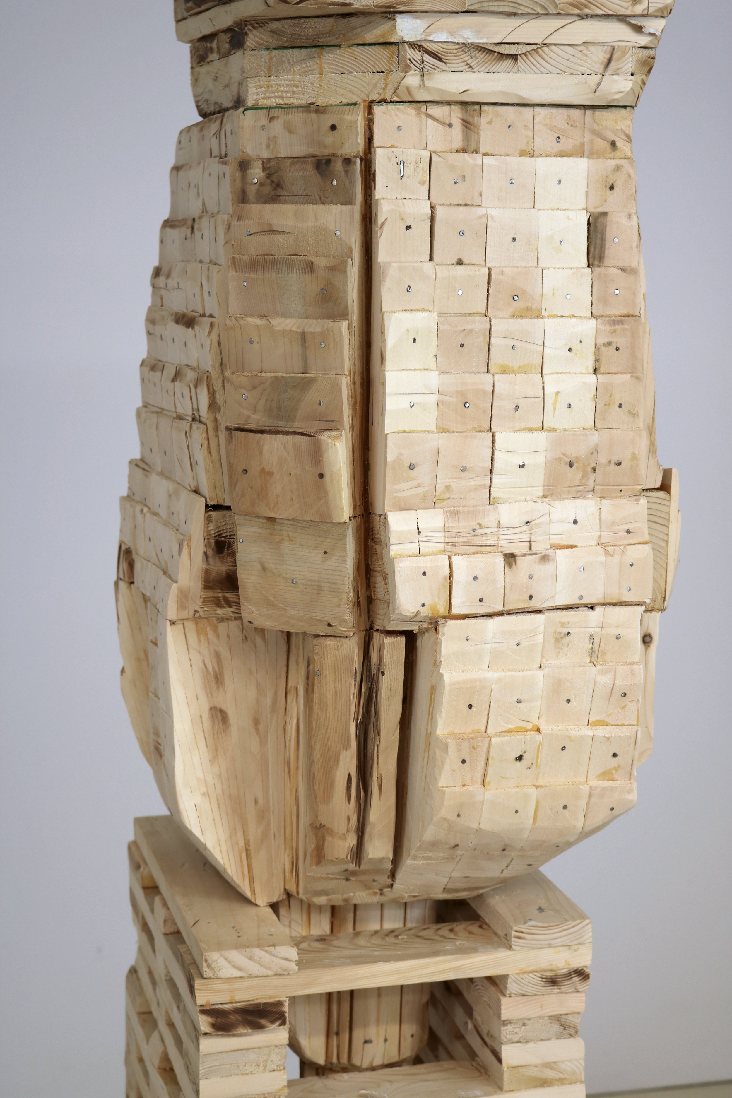 Leslie Zelamsky, Point of Departure 8 , detail, Pine, cedar, paint, 56 x 25 x 25